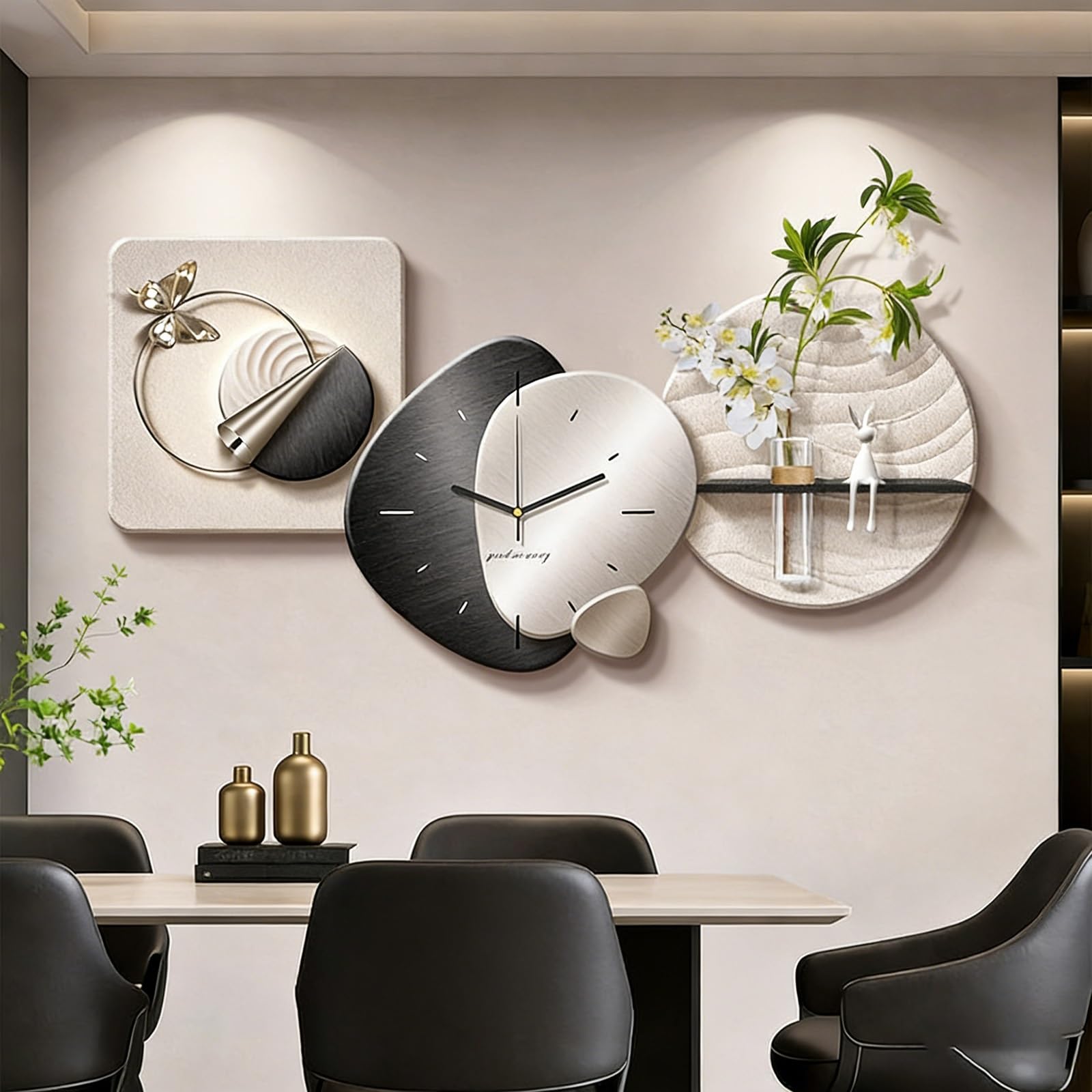 Reloj de pared 3D con jarrón de cristal, reloj decorativo de arte LED, decoración creativa de porcelana para sala de estar, pasillo, dormitorio