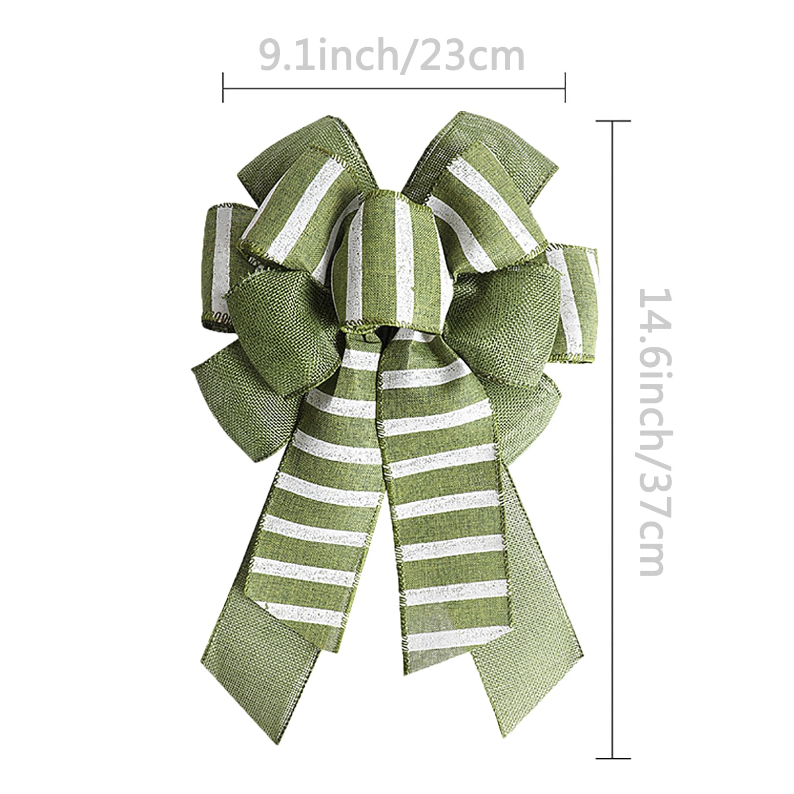Green Rustic Jute Bows Stripe Burlap Wreaths Bows Christmas Tree Topper for Wedding Holiday Birthday Party Decoration 2 Pack