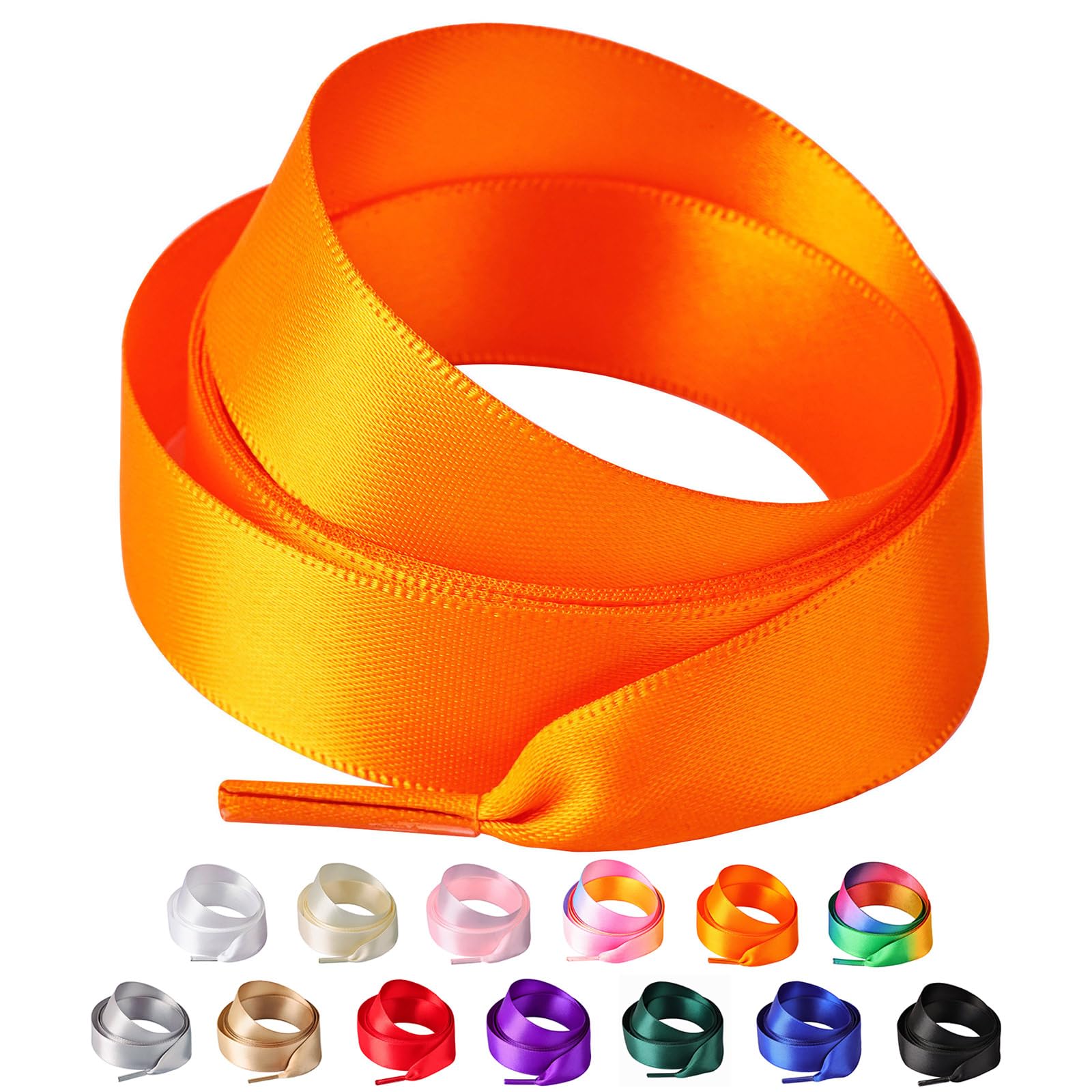 Olukssck 2 Pairs Ribbon Shoe Laces for Women, 3/4" Wide Colorful Satin Shoelaces for Sneakers