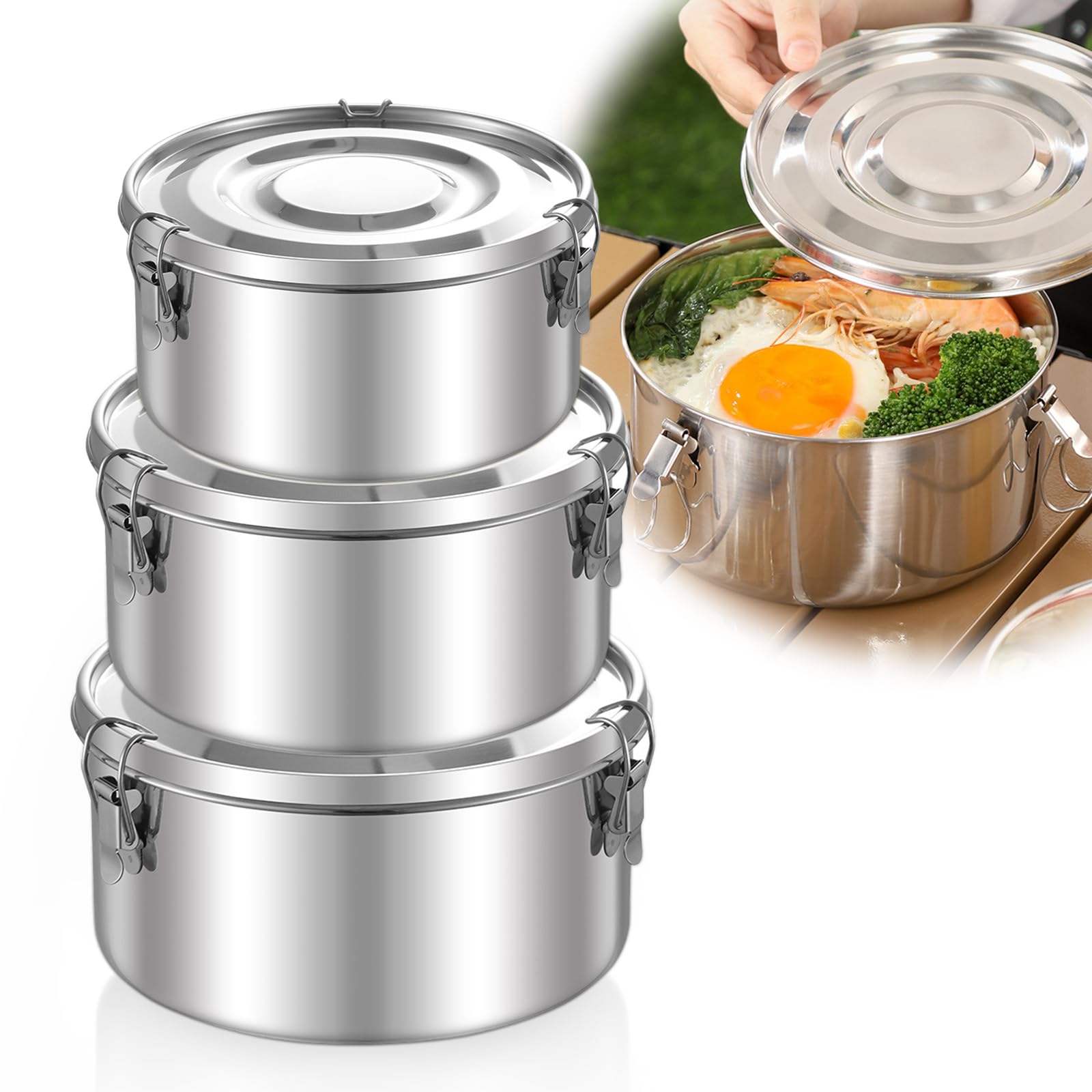 Blockhütte Ronde roestvrijstalen voedselcontainers, 780 ml met lepel en vork, lekvrije roestvrijstalen lunchbox, bento-box van metaal voor volwassenen en kinderen