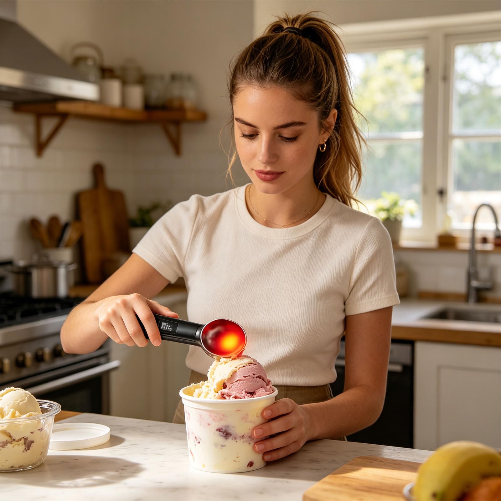Utensile riscaldato Alimentato a Batteria per Gelato e Yogurt Freddo con capacità Lunga Durata 3200 mAh Utensile per Gelato con Display LED e Impugnatura ergonomica