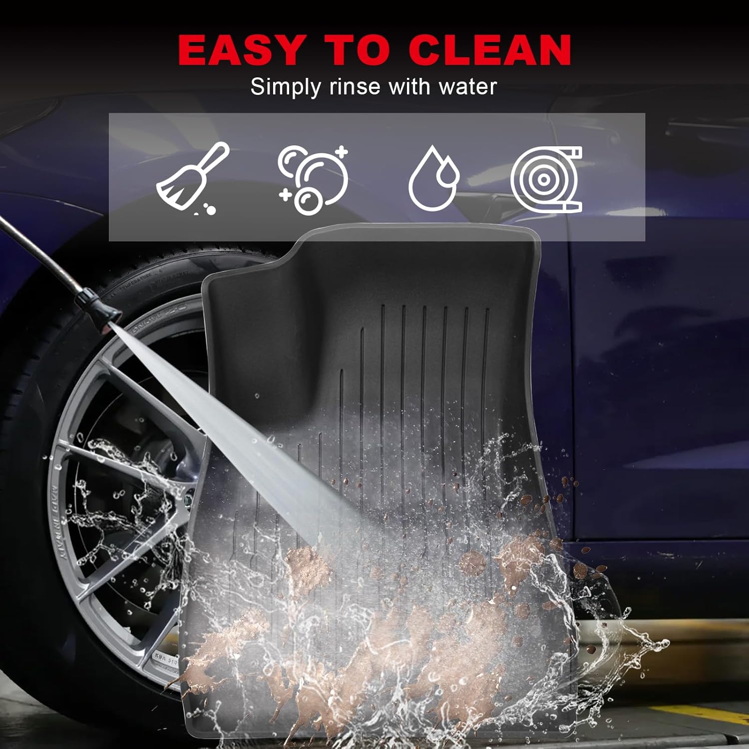 Big RED Floor Mats for Tesla Model Y: 2025 2026 Custom Fit, 100% TPE All Weather Cargo Liner Trunk Accessories, Set of 3 Mats (Not Fit 7-Seat)