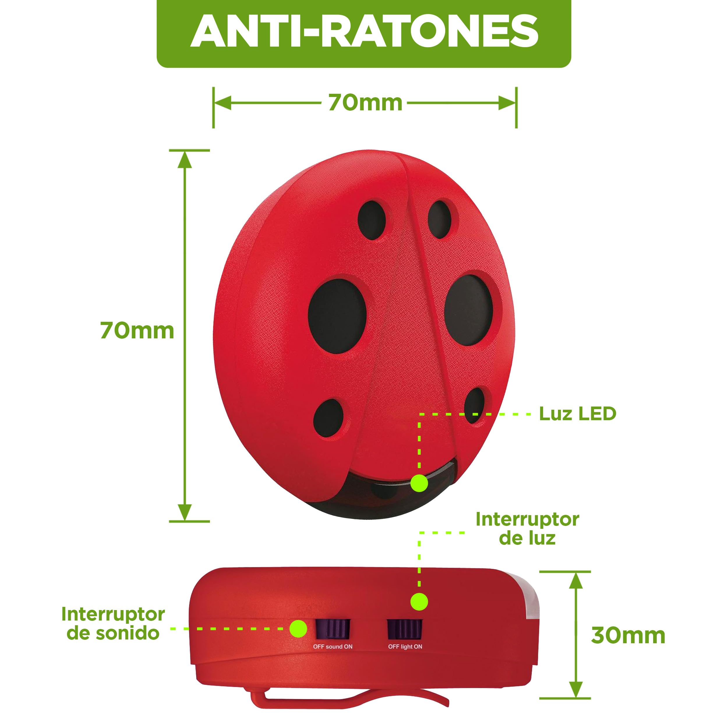 ISOTRONIC Repelente ultrasónico para Ratones y Ratas: Repelente de plagas con luz LED y Control de Volumen; disuasivo para Ratones sin Veneno ni trampas; Alcance Efectivo de 30 m² (4 Unidades).