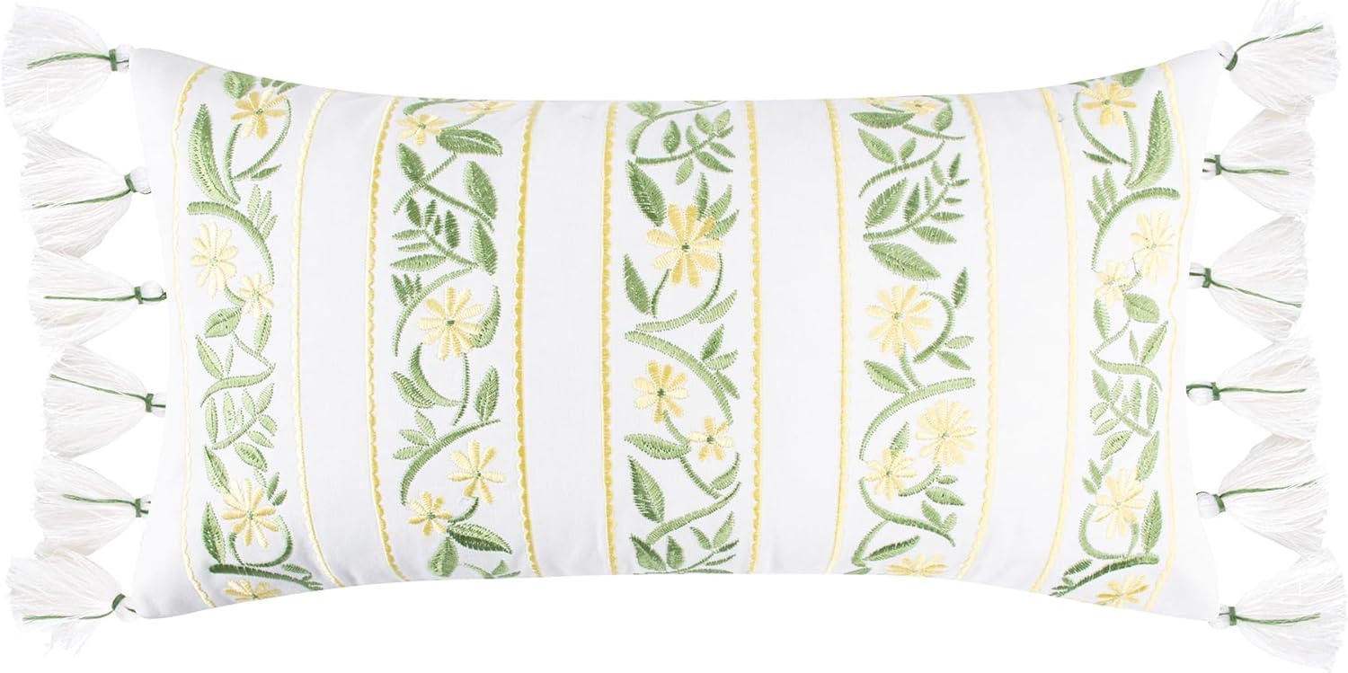 Levtex Home - Daffodil Euro Sham Set - 2 Euro Shams (26x26in) - Yellow and White Stripe Pattern - Cotton - Inserts Not Included