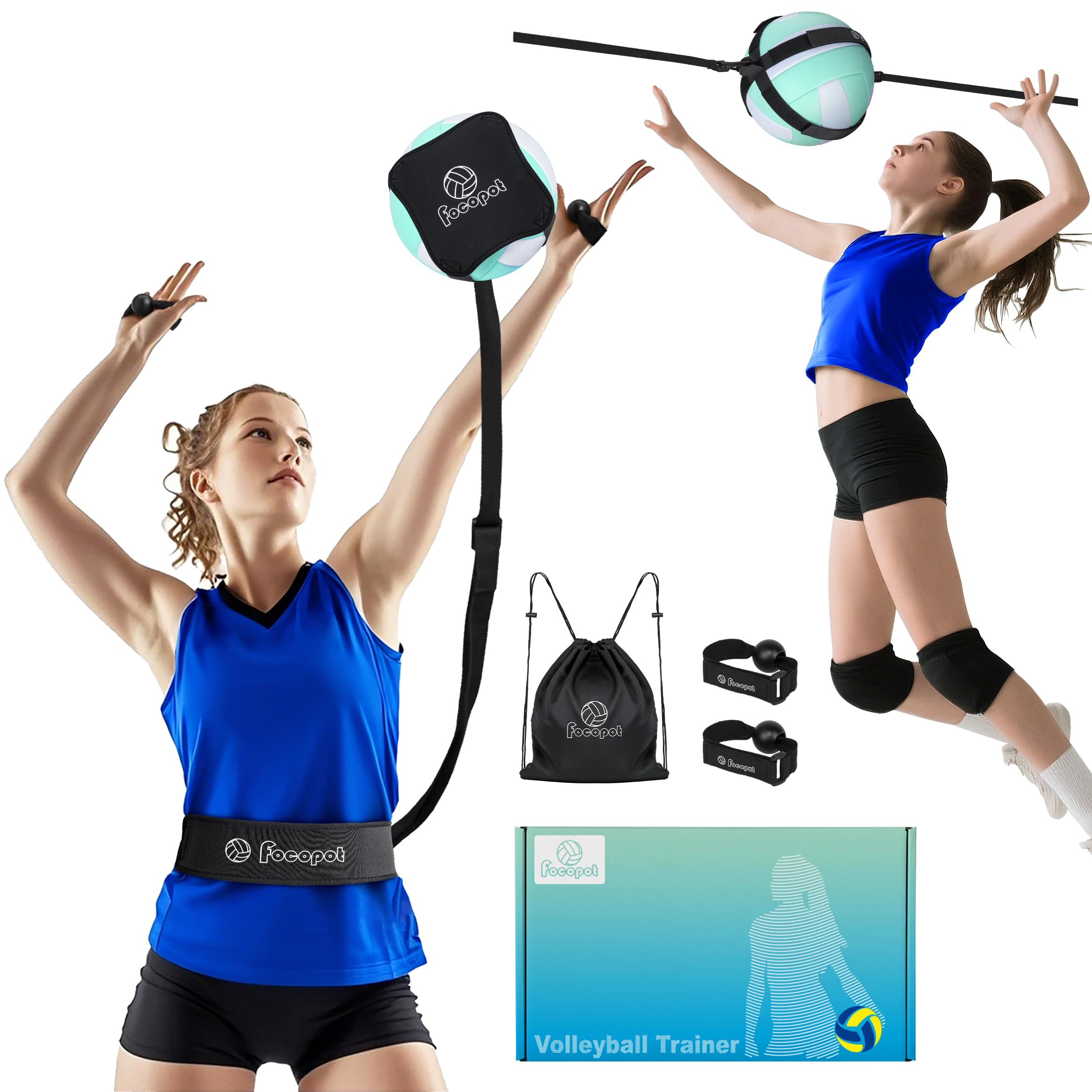 focopot Volleyball Training Equipment Aid,Solo Volleyball Rebounder Trainer to Spike,Serve,Set & Pass,Indoor and Outdoor Volleyball Practice Equipment