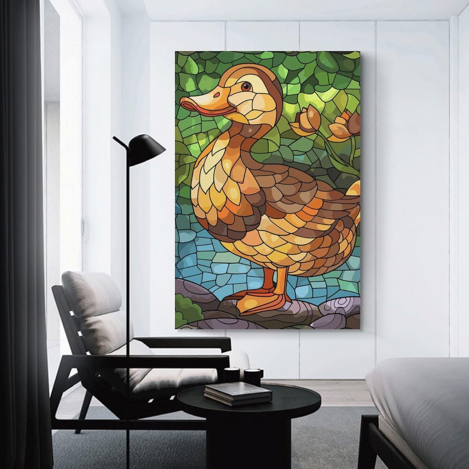 Junmoney Unframe-Style-5 Hanging Wall Art Stained Glass Duck In Nature, 12X18inch(30X45cm), For Wall Displays, Bedrooms Or Room Updates, Wall Decor Suited To Curated Displays
