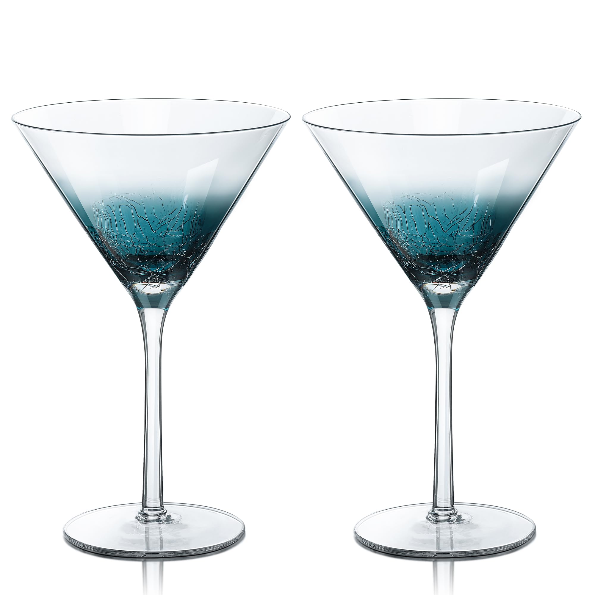 Joeyan 320 ml Martini Glasses with Crackle Blue Effect, Set of 2 Hand-Blown Crystal Cocktail Glasses, Gin Tonic Glasses for Home, Restaurants, Parties, Weddings, Gifts, Dishwasher Safe