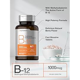 Horbaach Vitamin B12 1000 mcg Sublingual | 400 Fast Dissolve Tablets | Methylcobalamin Supplement for Women and Men | Berry Flavor | Vegan, Non-GMO, and Gluten Free