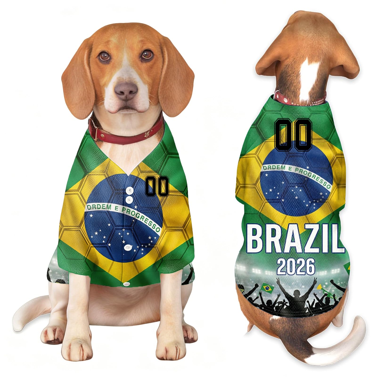 Personalised Dog TShirt, Personalised 2026 World Cup Pet Jersey – Custom Country Flag Apparel, Breathable Soccer Tee for Dogs – Gift, for Football Fan Puppy Owner (Brazil)