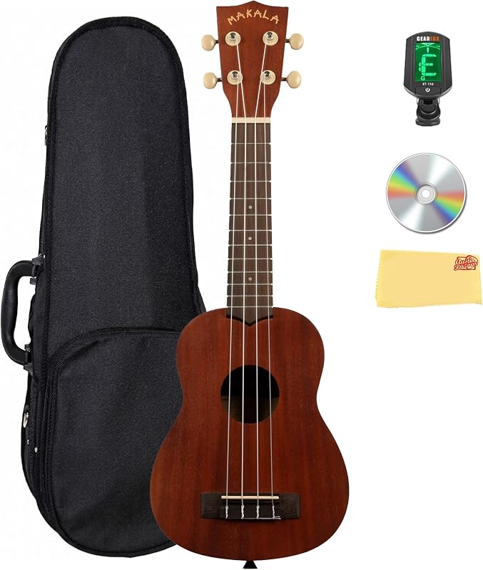 Kala MK-S Makala Soprano Ukulele Bundle with Case, Tuner, Austin Bazaar Instructional DVD, and Polishing Cloth