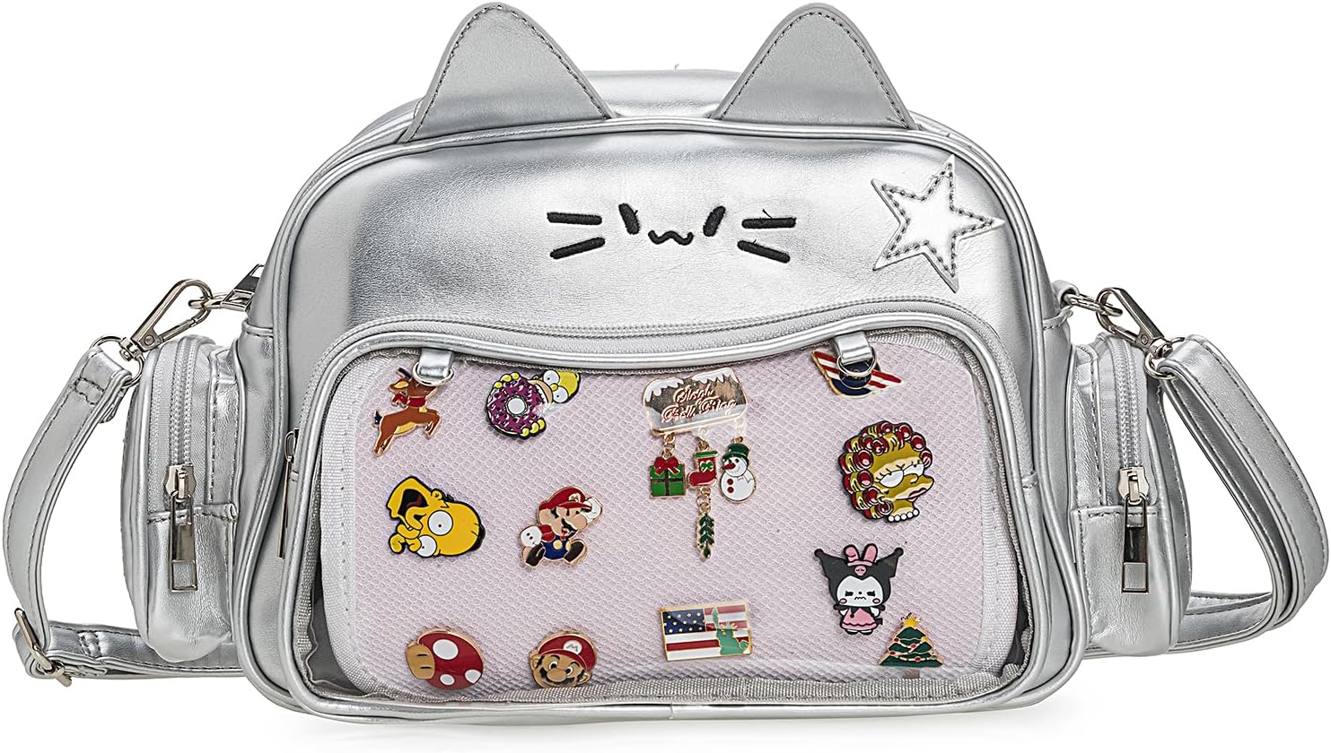 Kawaii Ita Bag Crossbody Bag Cute White Cat Backpack Girls Shoulder Bags Pin Display with Insert