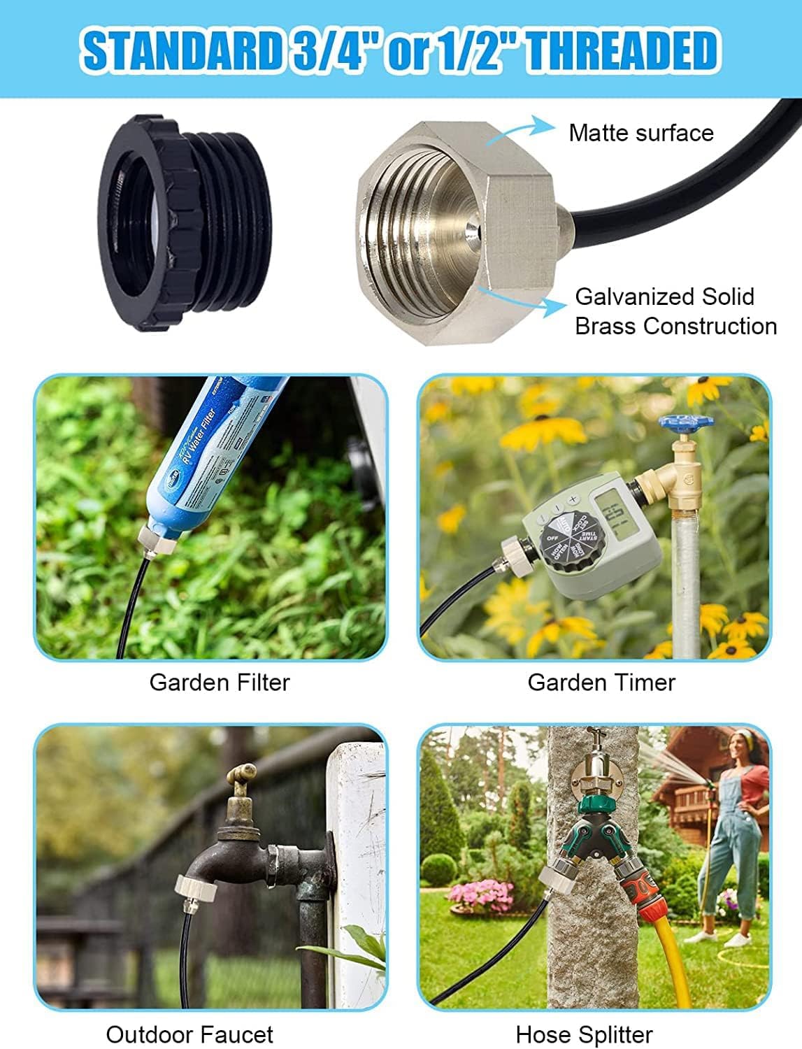 Tesmotor 8M Sprühnebel Kühlung Set, Outdoor Misting System mit 9 Messing Nebeldüsen, Nebelkühlung für Garten Gewächshaus Sonnenschirm