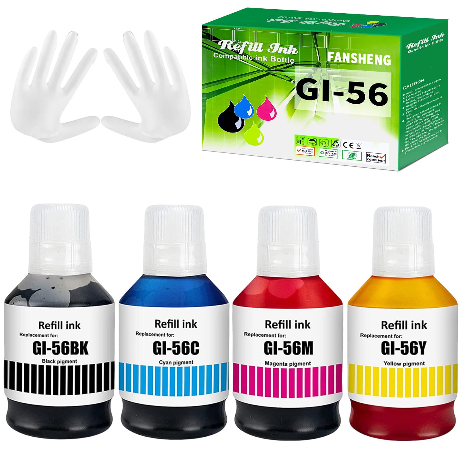 GI56 Pigment Encre Compatible avec Canon GI-56 GI 56 Bouteille d'encre Multipack pour MAXIFY GX7050 GX6050 GX5050 GX4050 GX3050 (4 Pack BK/C/M/Y)