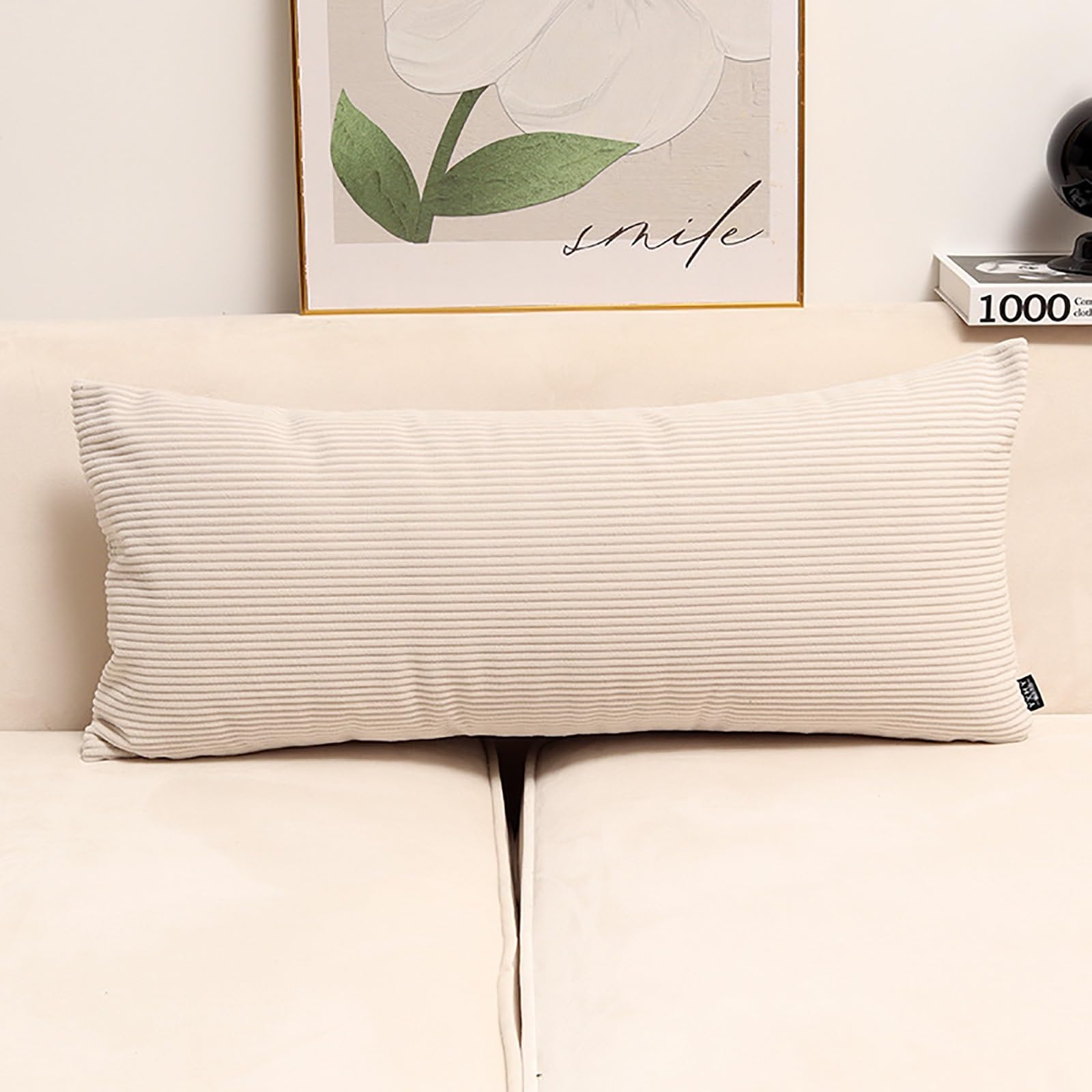 Long Soft Fluffy Corduroy Pillow Case and Cushion Covers, Decorative Rectangle Bolster Body Pillow Cover with Zipper Closure No Insert for Livingroom Sofa Bedroom Bed(White,80 x 30 cm)