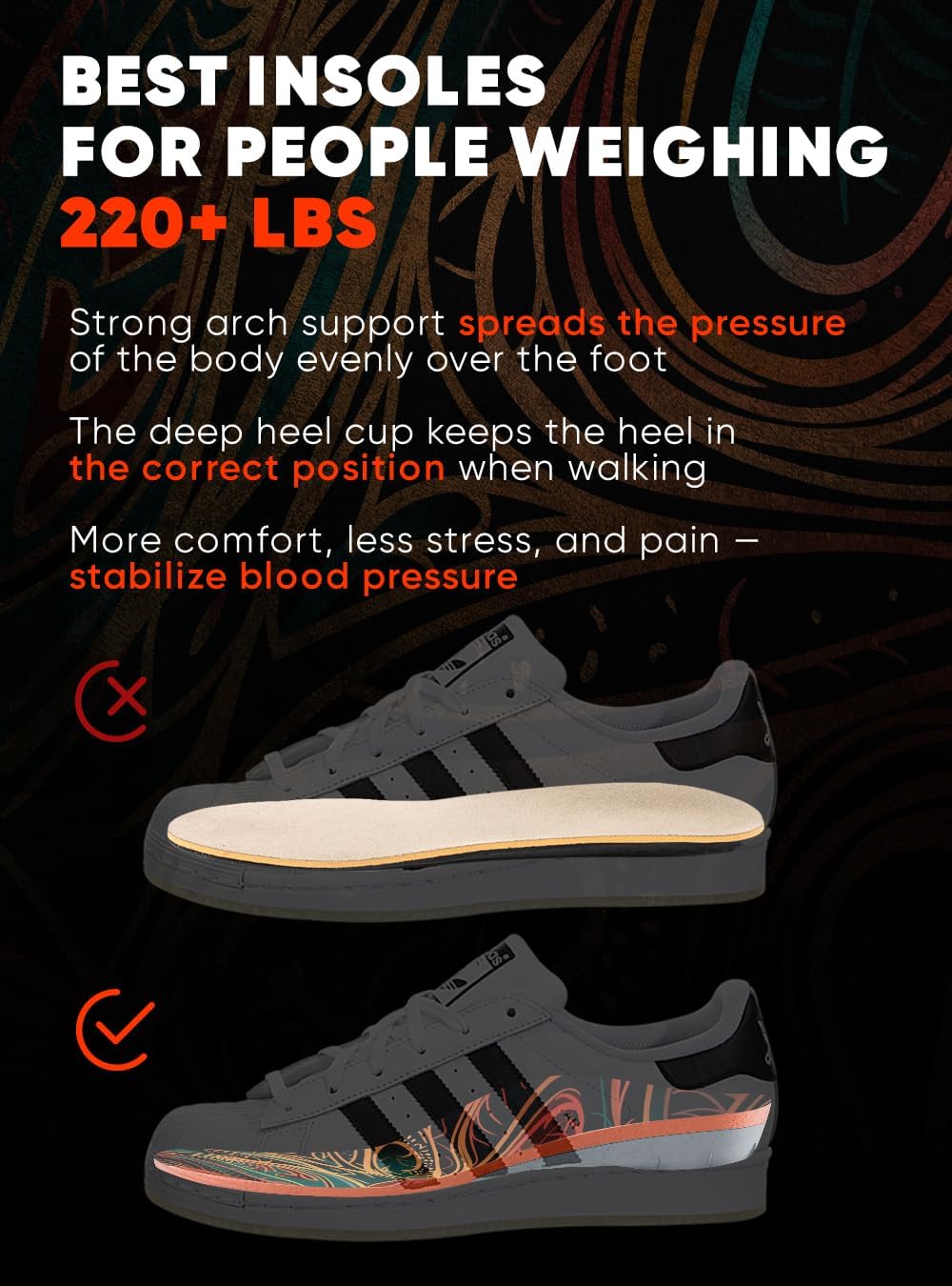 220+ lbs Plantar Fasciitis Insoles - High Arch Support - Pain Relief - Comfort and Stability - Work Boots and Shoes (L) - Image 3