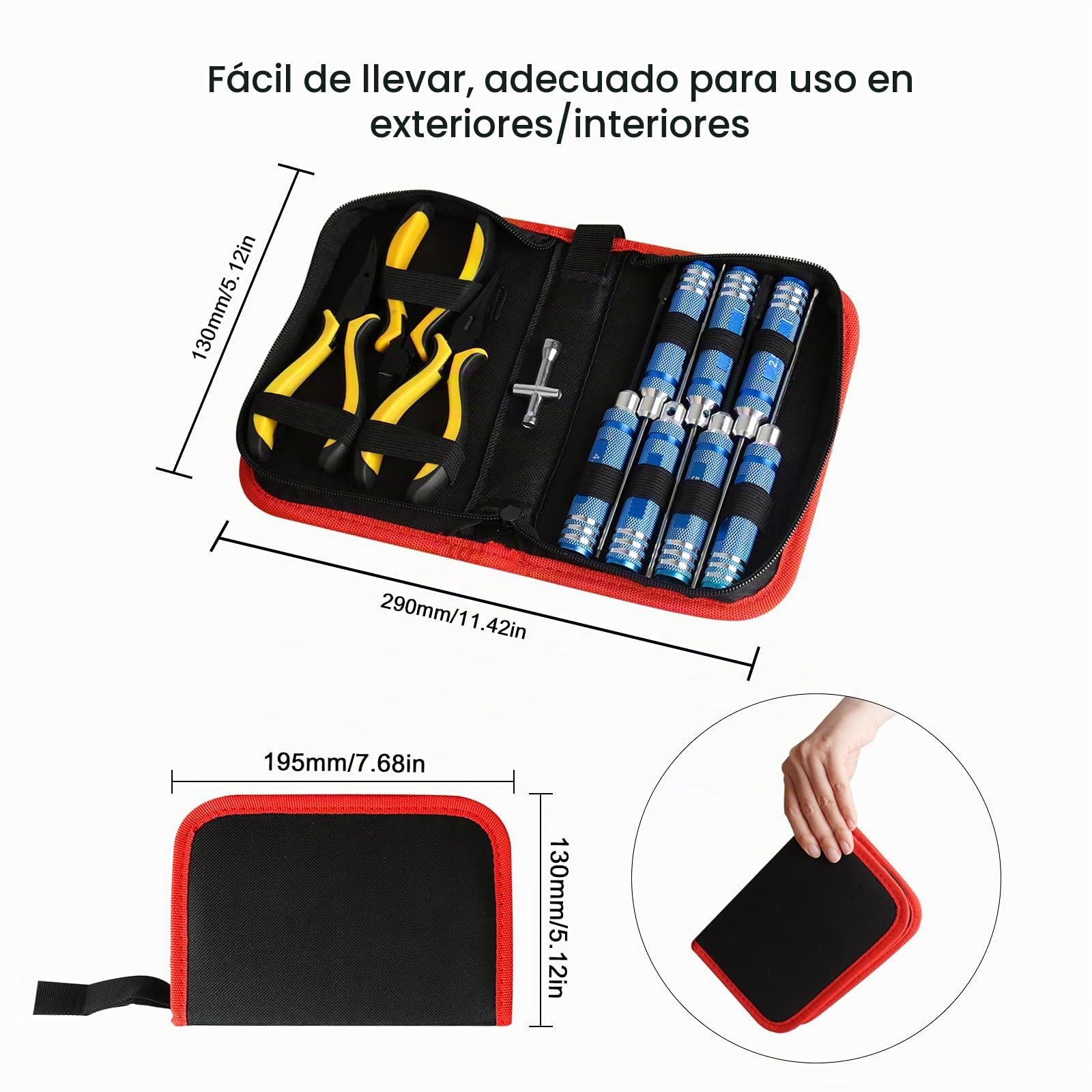 12Pcs RC Coche Herramientas Juego de destornilladores con alicates Llave de tubo Hobby Herramientas Juegos para RC Coche Drone Avión Helicóptero Herramienta de reparación (Azul)