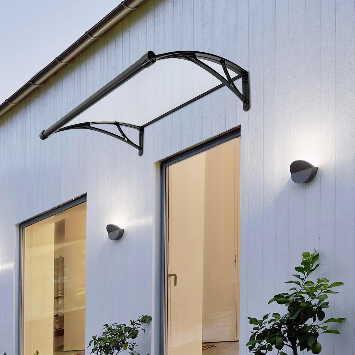 Metal Window Door Awning Canopy, 40" x 30" Front Door Overhang Awning for Sun Shutter, UV, Rain, Snow Protection, Aluminum Alloy Bracket Polycarbonate Board (Black+Clear)