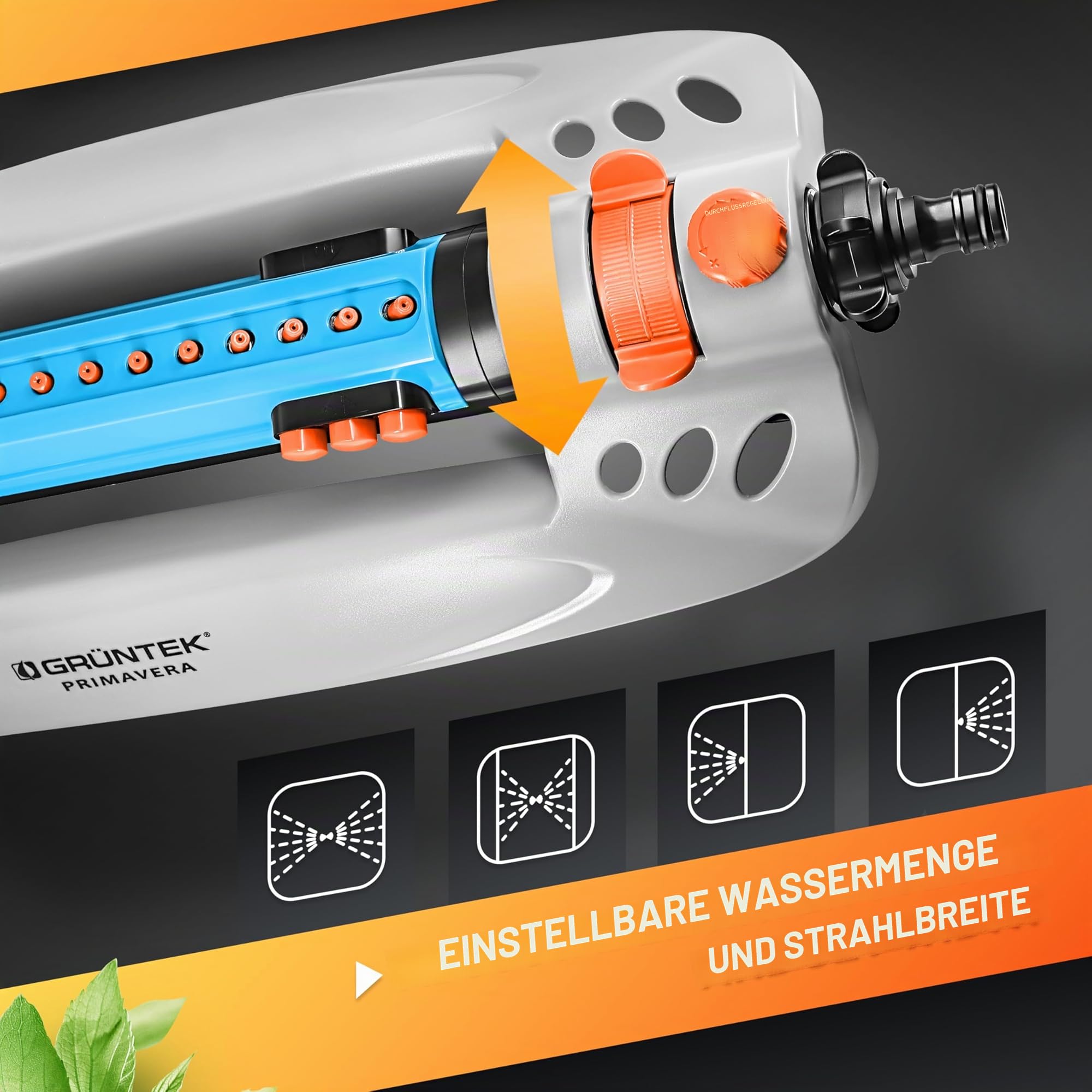 GRÜNTEK Rasensprenger bis 462 m2 für große Rasenflächen mit Turbo-Motor, Viereckregner Rasen-Sprinkler mit Variabler Breite, größte Bewässerungsfläche