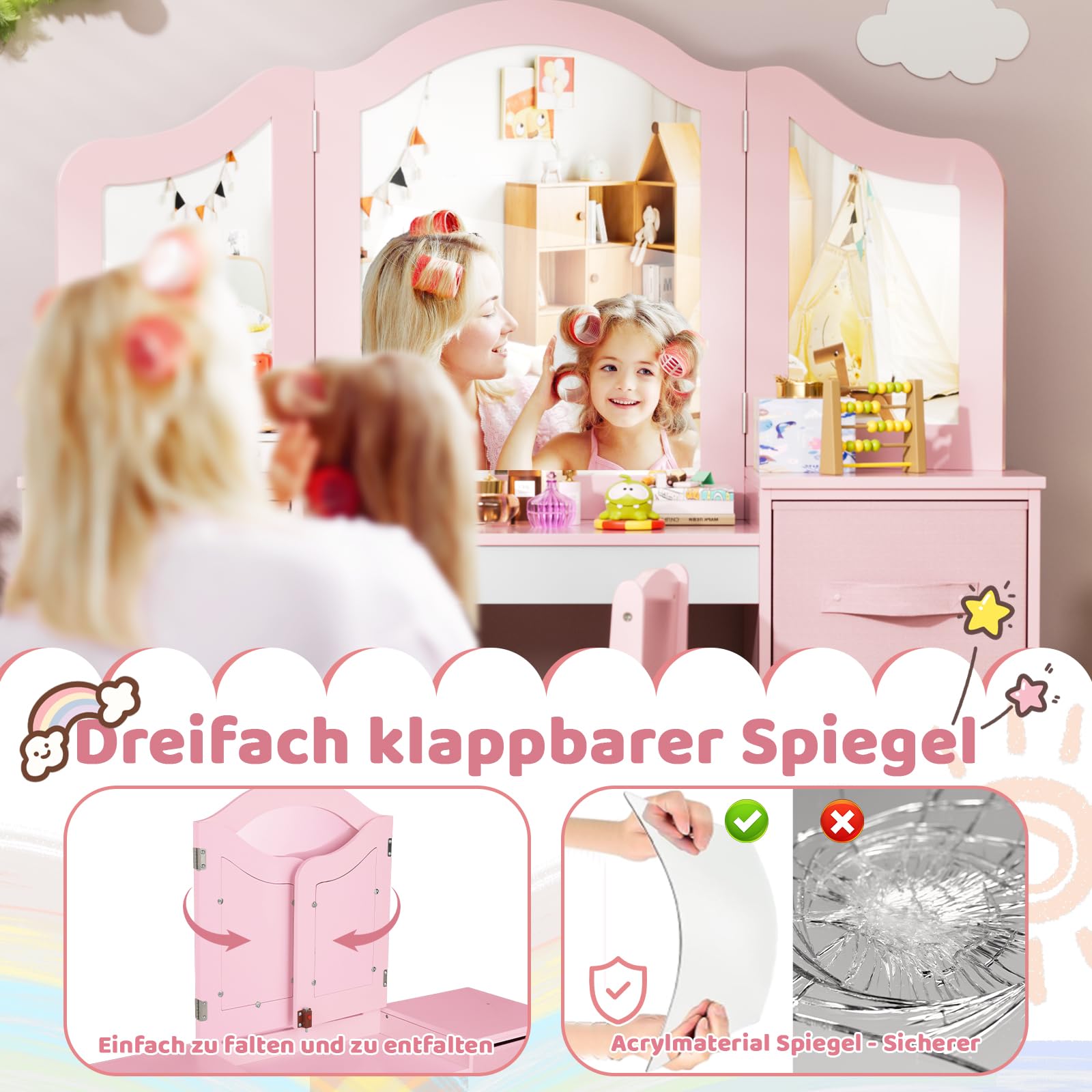 Vipack Kinderkaptafel Amori met spiegel hout wit | BIANO