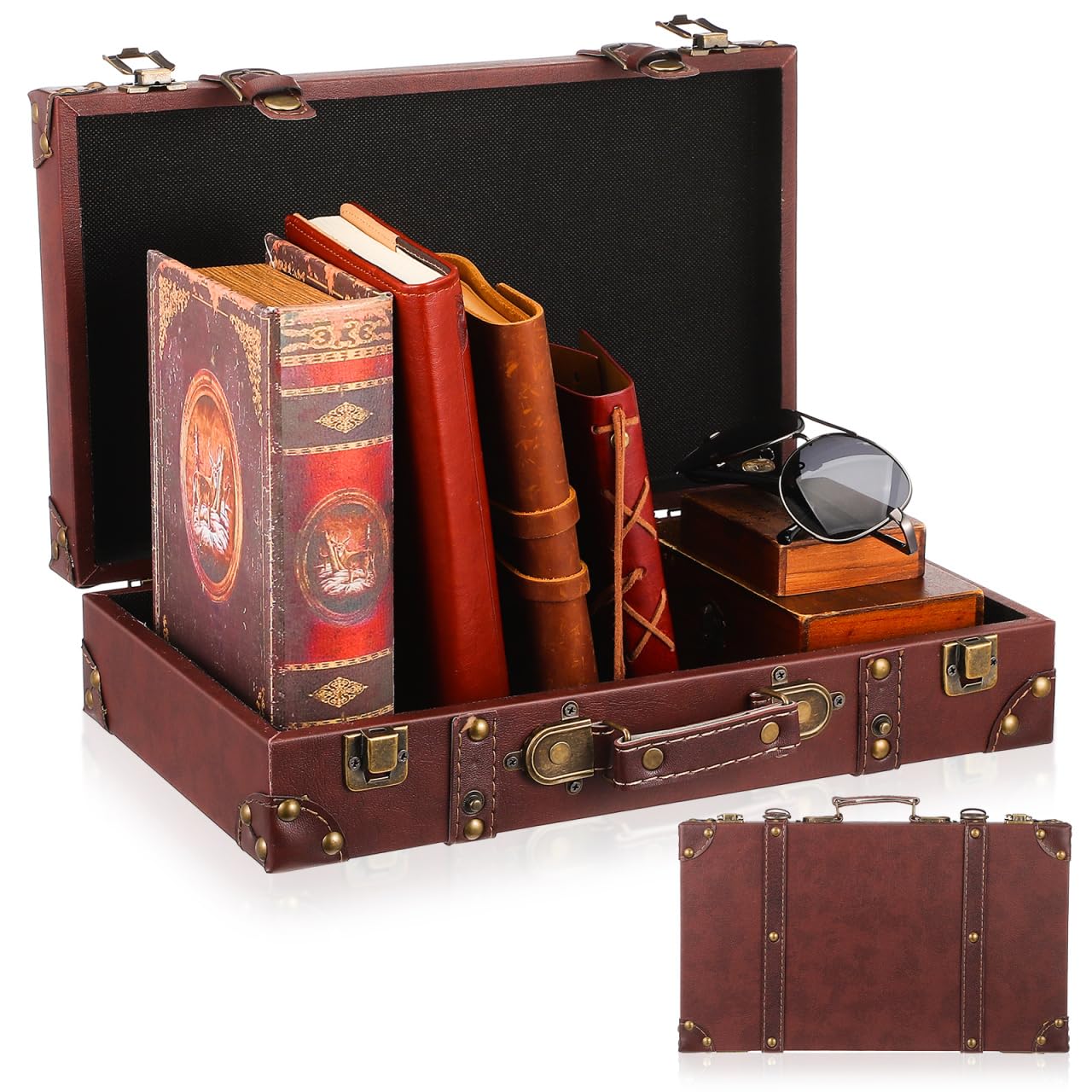 CAXUSD Vintage Leather Trunk Luggage Decorative Storage Box for Clothing Store Display Retro Photo Props and Window Dressing Antique Style Travel Case for Home Decor-image-20