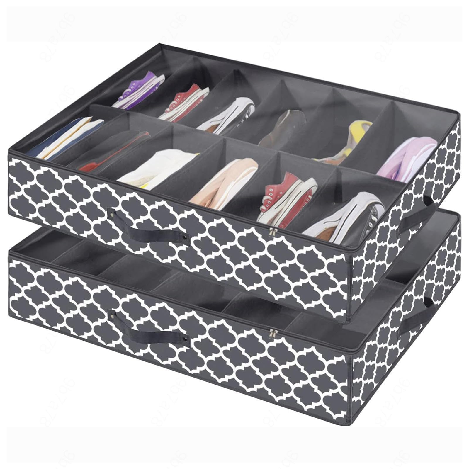 Organizer Armadio Salvaspazio Pieghevole con Copertura Trasparente, Scarpiera sotto Letto Organizzatori Sottoletto per Bambini E Adulti sotto Il Portascarpe da Letto,A-2Pcs