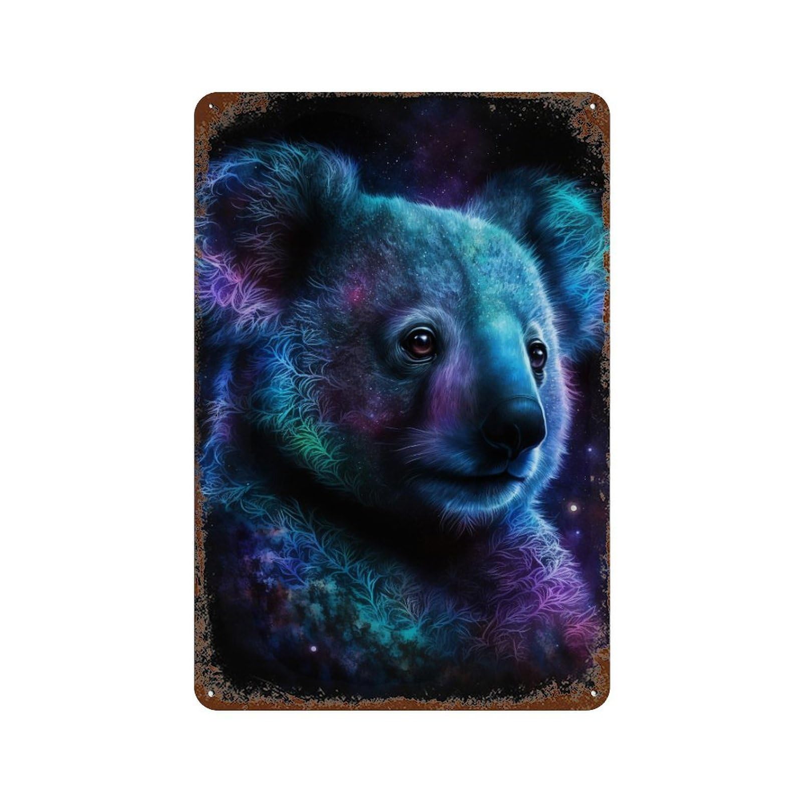 Rustic Tin Plaque with Cosmic Koala Art Print-8 Design 11.8"x7.9", for Pub, Kitchen And Man Cave Decor, Old School Wall Decor
