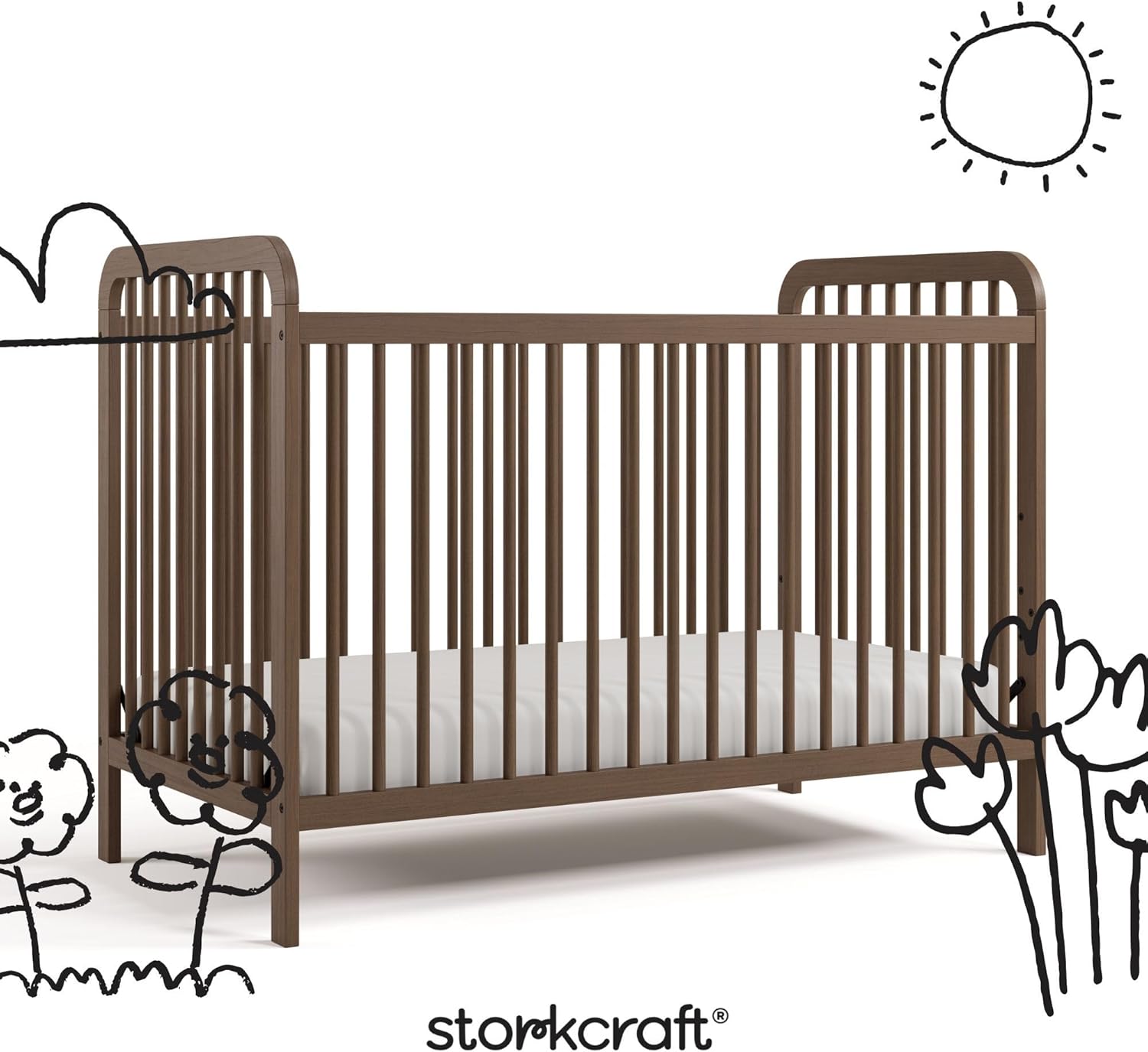 Storkcraft Pasadena 3-in-1 Convertible Crib – GREENGUARD Gold Certified, 100% Solid Wood, Fits Standard Crib Mattress, Converts to Toddler Bed and Daybed, 4 Mattress Heights (Hazelnut)