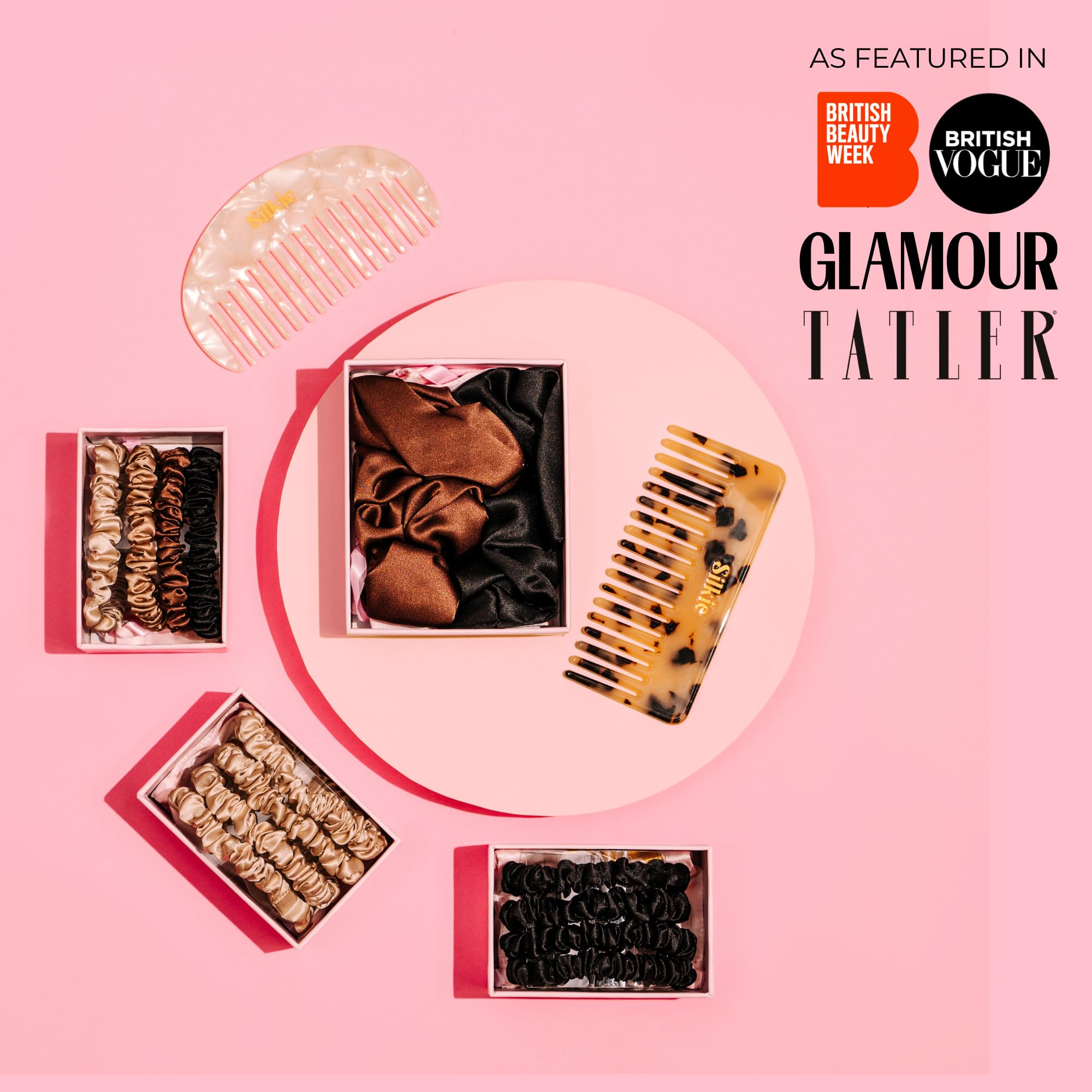 SILKIE Gomas para el pelo, 100% Seda Pura de Mora, Negro, Azul Oscuro, Gomas delgadas, Bolso de viaje, Para el día a día, Elásticas, Cuidado del cabello, Soporte para cola de caballo, Sin daños