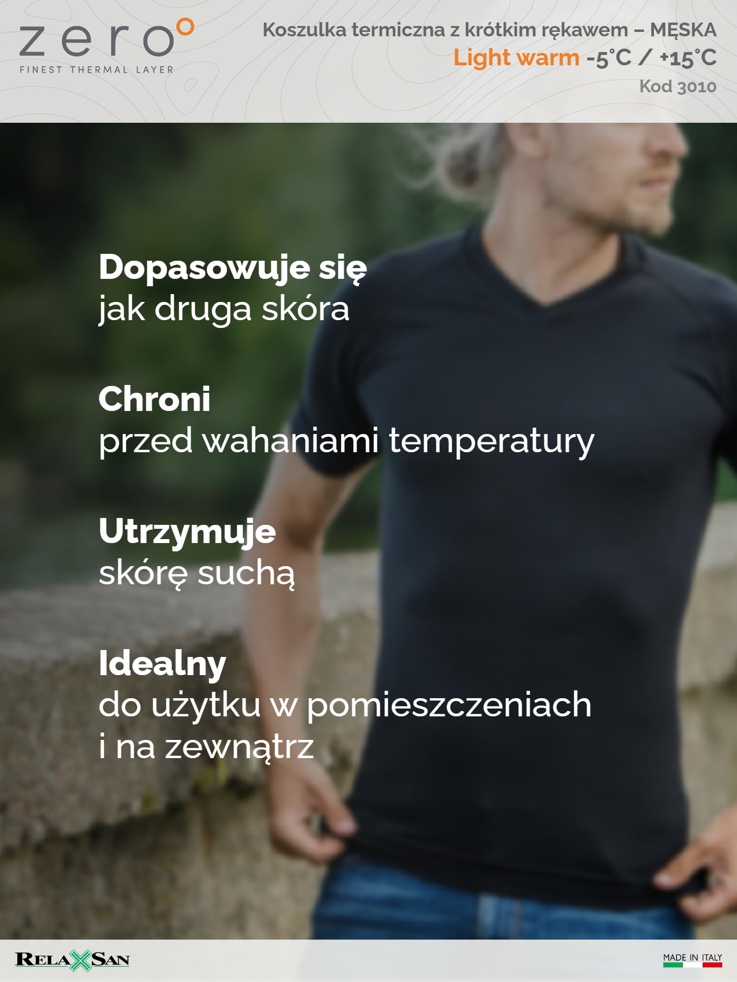 Relaxsan Zero 3010 – Męska koszulka termoaktywna T-shirt bielizna ultralekka oddychająca z włókien Dryarn i wełny merynosowej