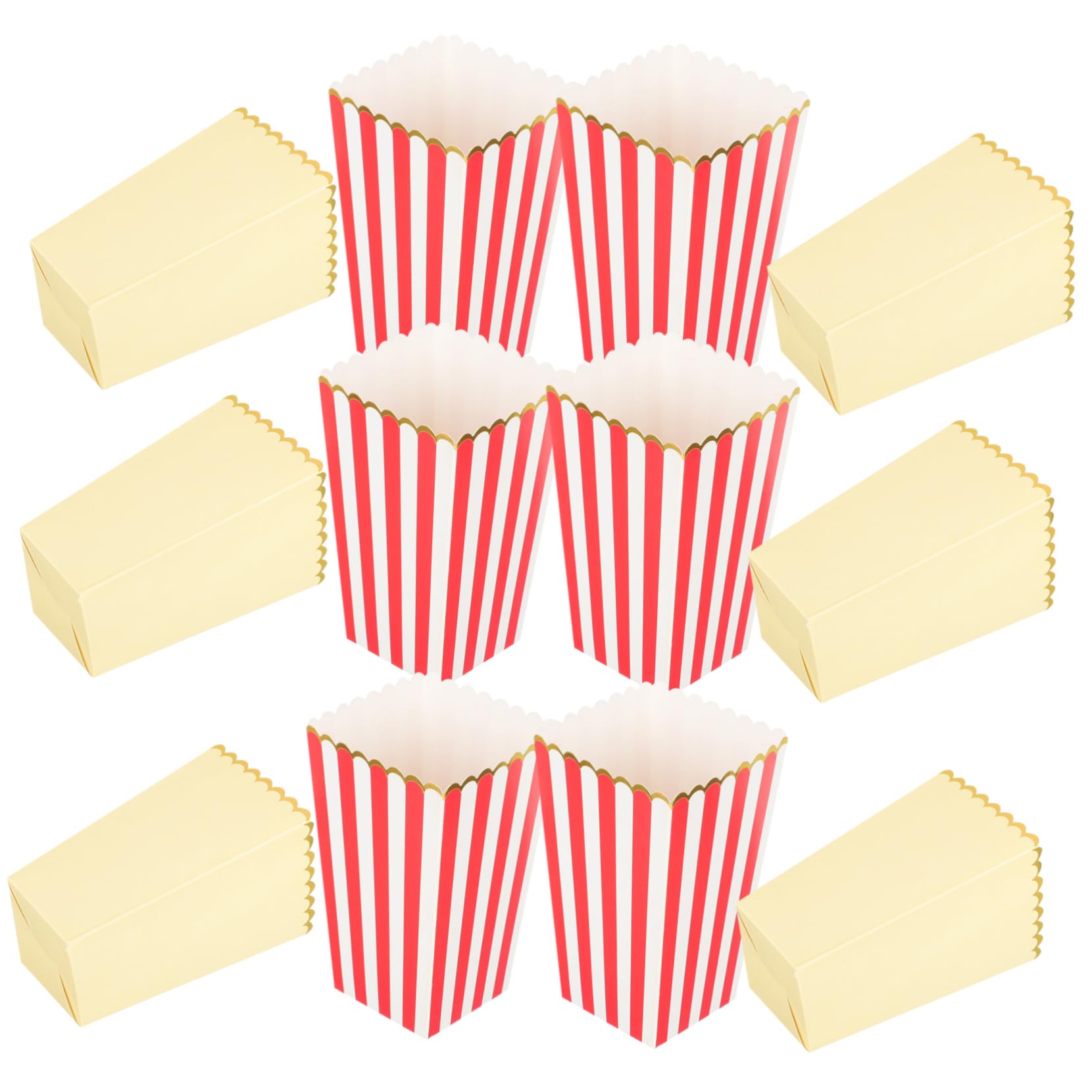 COLLBATH 12Pcs Adorable Printing Popcorn Boxes Vertical Stripes with Trim for Parties Movie Nights and Snack Treats Containers for Popcorn Candy