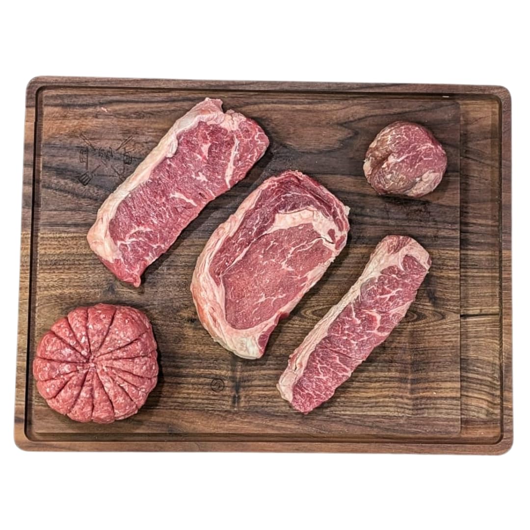 Meat n Bone 100% Grass Fed Premium Cuts Beef Steak Bundle | Fillet Mignon - Denver Steak - Ground Beef - New York Strip Steak - Ribeye | Pasture-Raised Restaurant-Style Steak Meat
