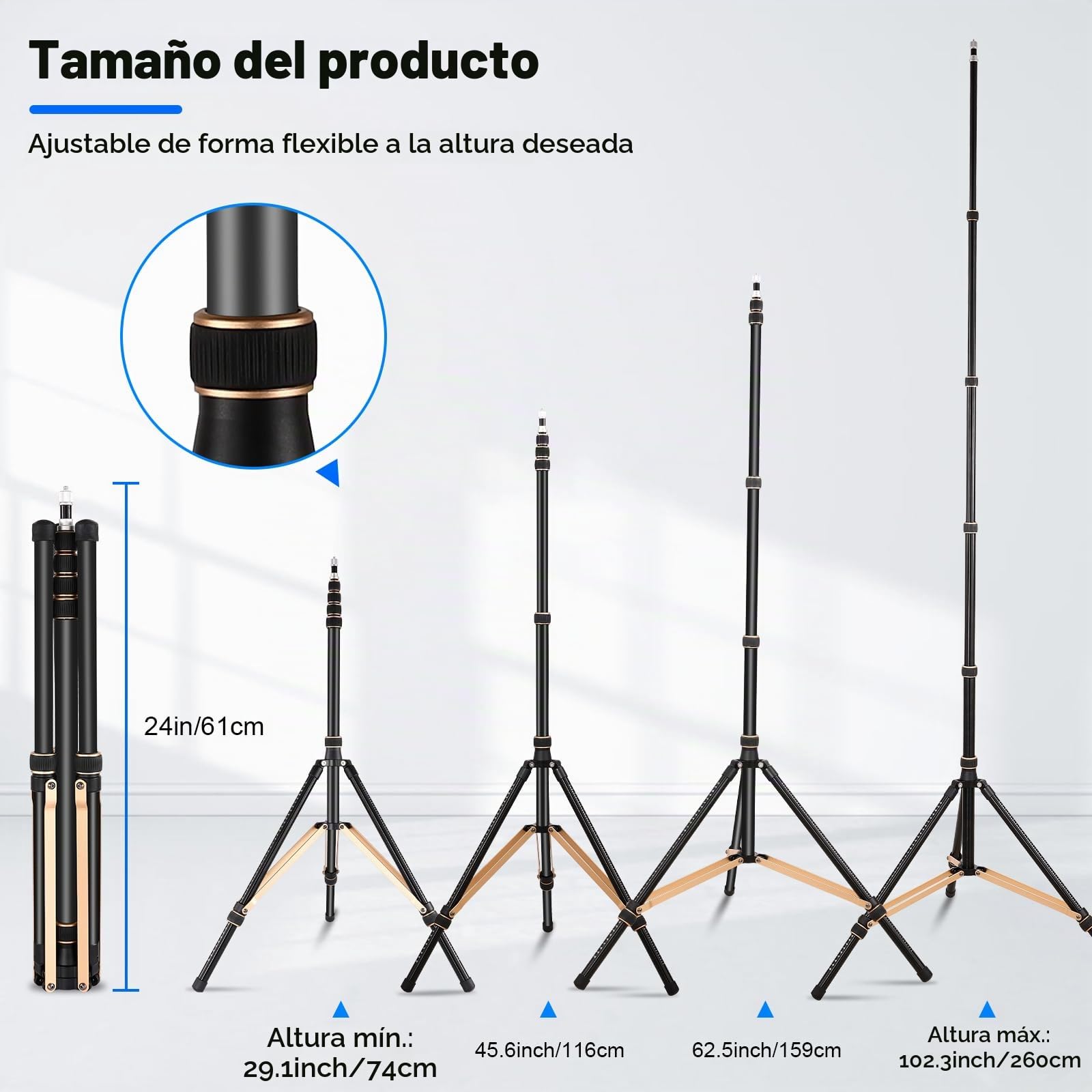 Soonpho Soporte Luz Aleación Aluminio con 180° Patas Reversibles, 1/4"-3/8" Adaptador Tornillo y Bolsa,102,36in/260cm Trípode Viaje Portátil para Fotografía Exterior Speedlite Strobe Softbox