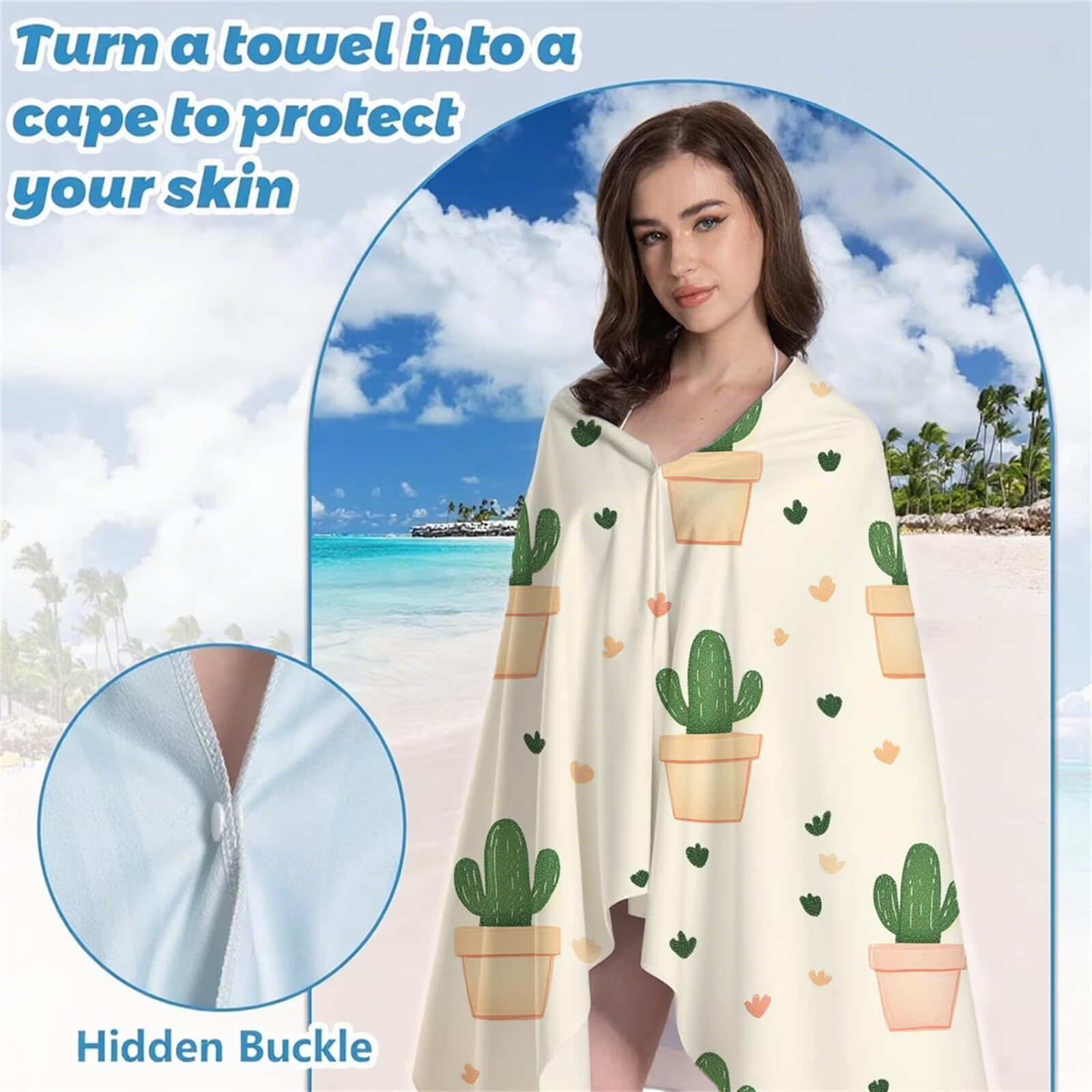 Serviette de Plage XXL 220x100 cm Anti Sable et Séchage Rapide Microfibre Drap de Plage Serviette de Bain Grande Taille Drap de Bain pour Homme Femme Voyages Natation Camping Pique Nique Cactus S-645