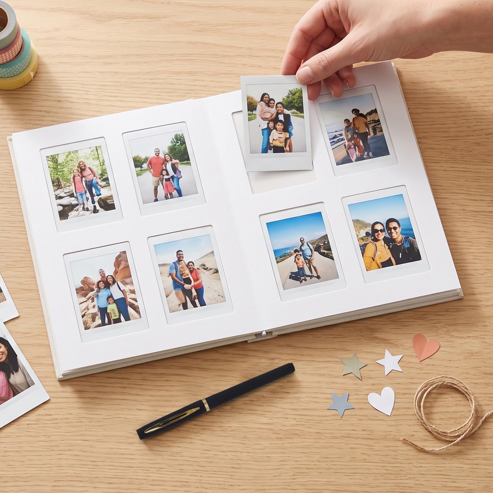 banapoy Álbum Fotos 120 Bolsillos Apto para Mini 2x3 Pulgadas (Beige) | Mini álbum almacenamiento imágenes con espacio escritura para colección libros memoria DIY boda, a prueba polvo