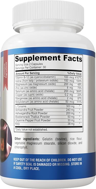 Thyroid Support with Iodine - Metabolism Booster Non-GMO 60 Capsules