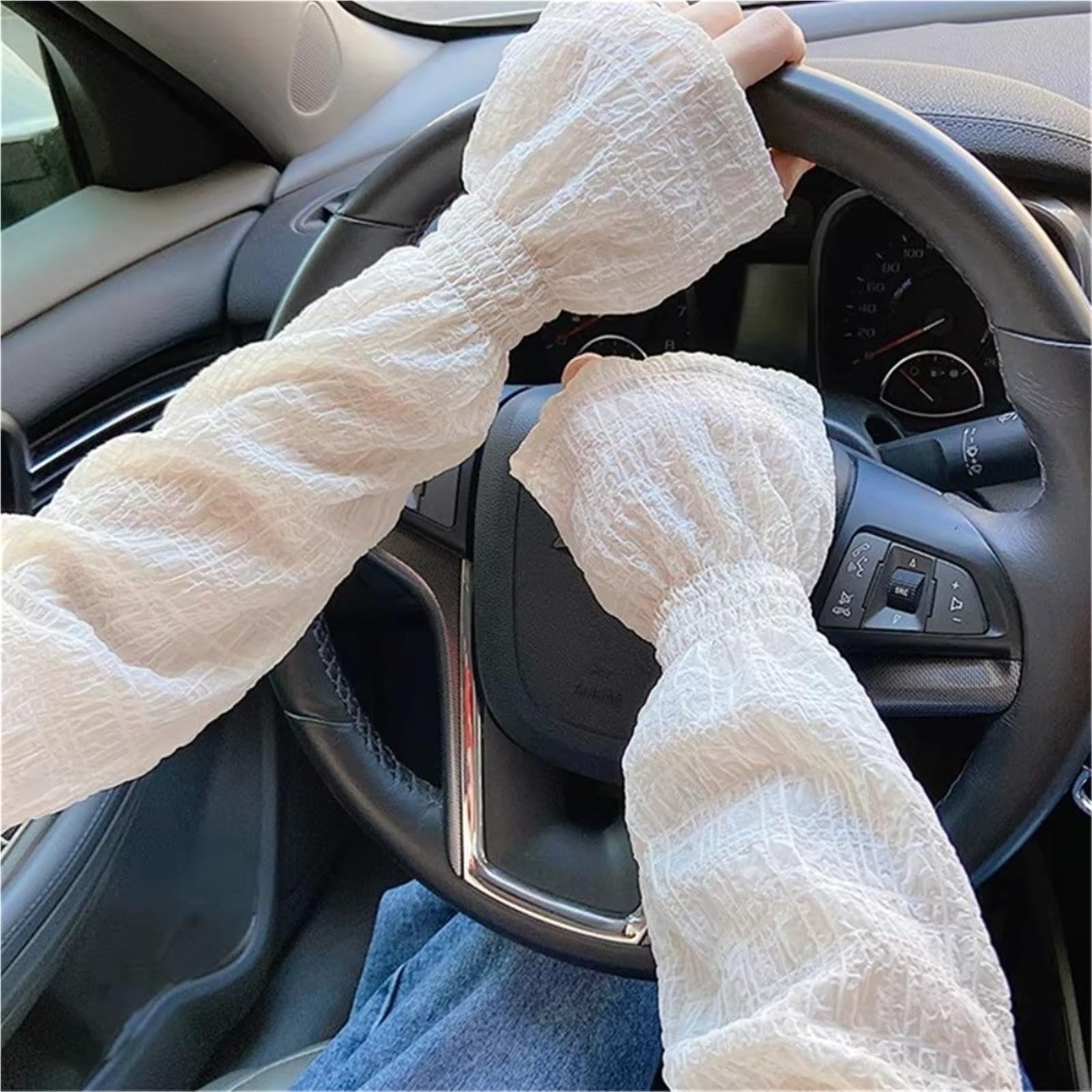 Manchons de Protection solaire en dentelle et maille, 2 paires, couleur unie, manches bras respirantes, coupe ample, gants sans doigts, cyclisme