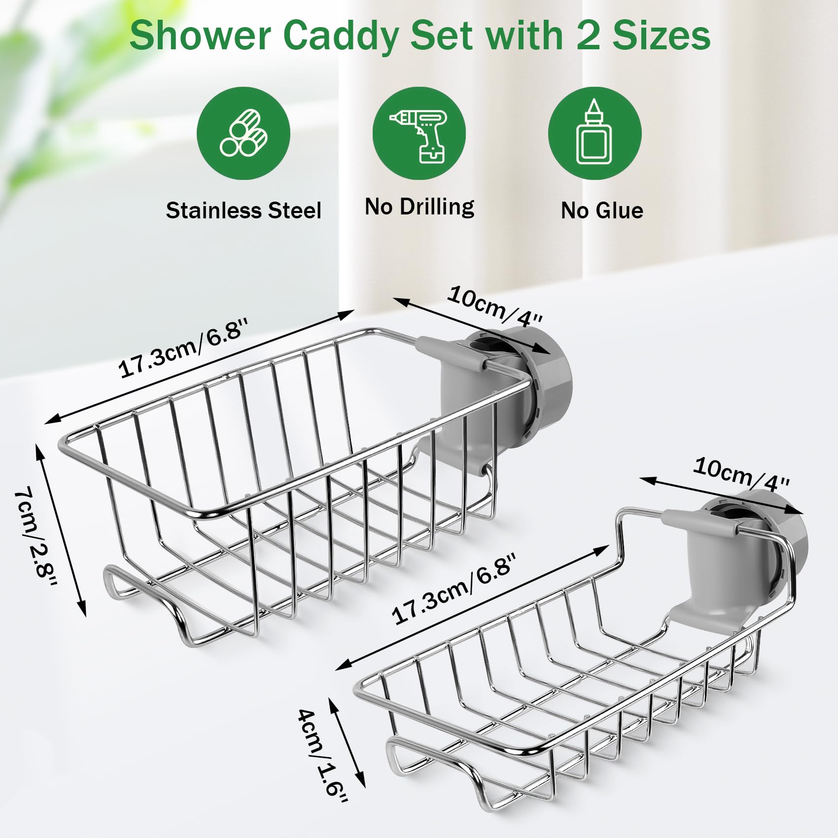 Feebee Étagère Douche sans Percage INOX 2pcs, Support Savon Gel pour Tringle 18-27mm
