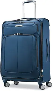 Samsonite Solyte DLX Softside Expandable Luggage with Spinner Wheels, Mediterranean Blue, Checked-Medium 25-Inch