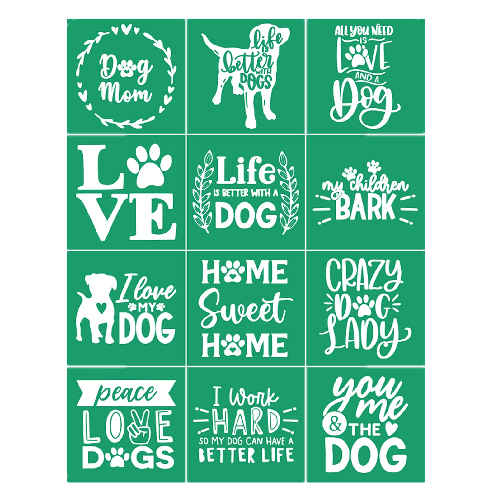 JAJADO Dog Life Stencils - Reusable Self Adhesive Silk Screen Stencil Bundle for Dog Mom - DIY Stencils for Painting on Wood, T-Shirt, Chalkboard, Canvas, Wall, Home Decor Art Project