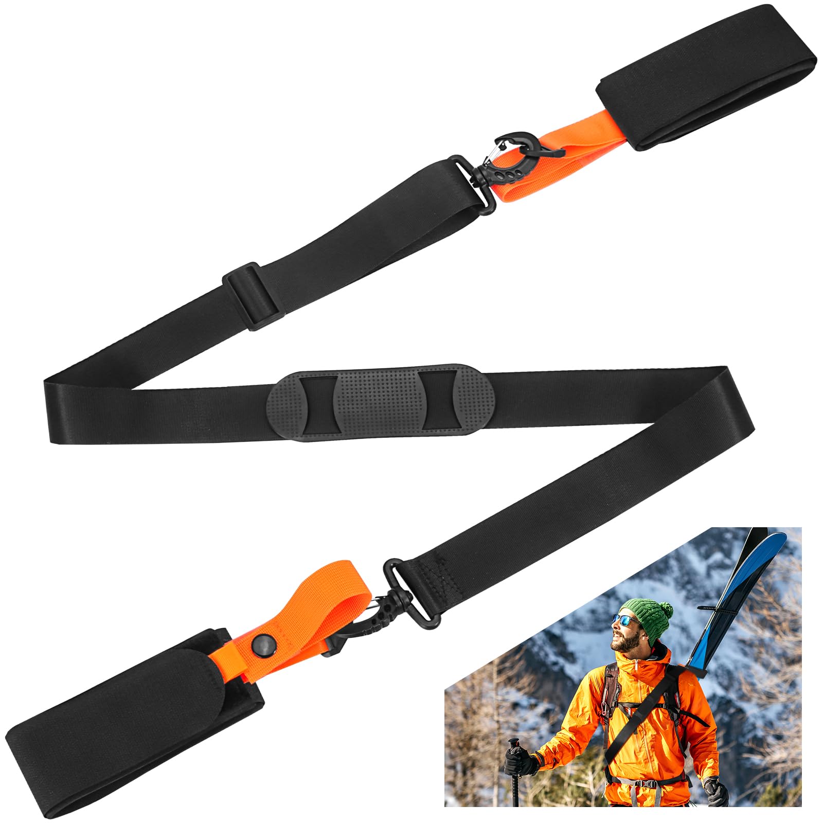 Sangles de Ski Réglables Draupnir avec Bandoulière Rembourrée pour Transport des Skis et Bâtons