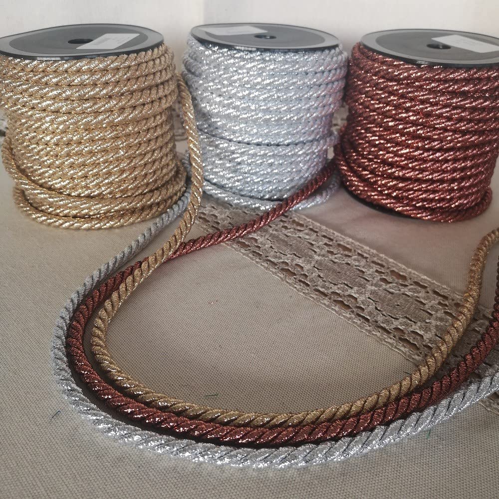 PIZZITALIANI Passamaneria Decorativa – Cordone ORO lurex, diametro 8 mm x 20 m, Made in Italy, Nastro Corda, Cordoncino Metallizzato intrecciato a 3 capi, per fai da te e decorazioni natalizie