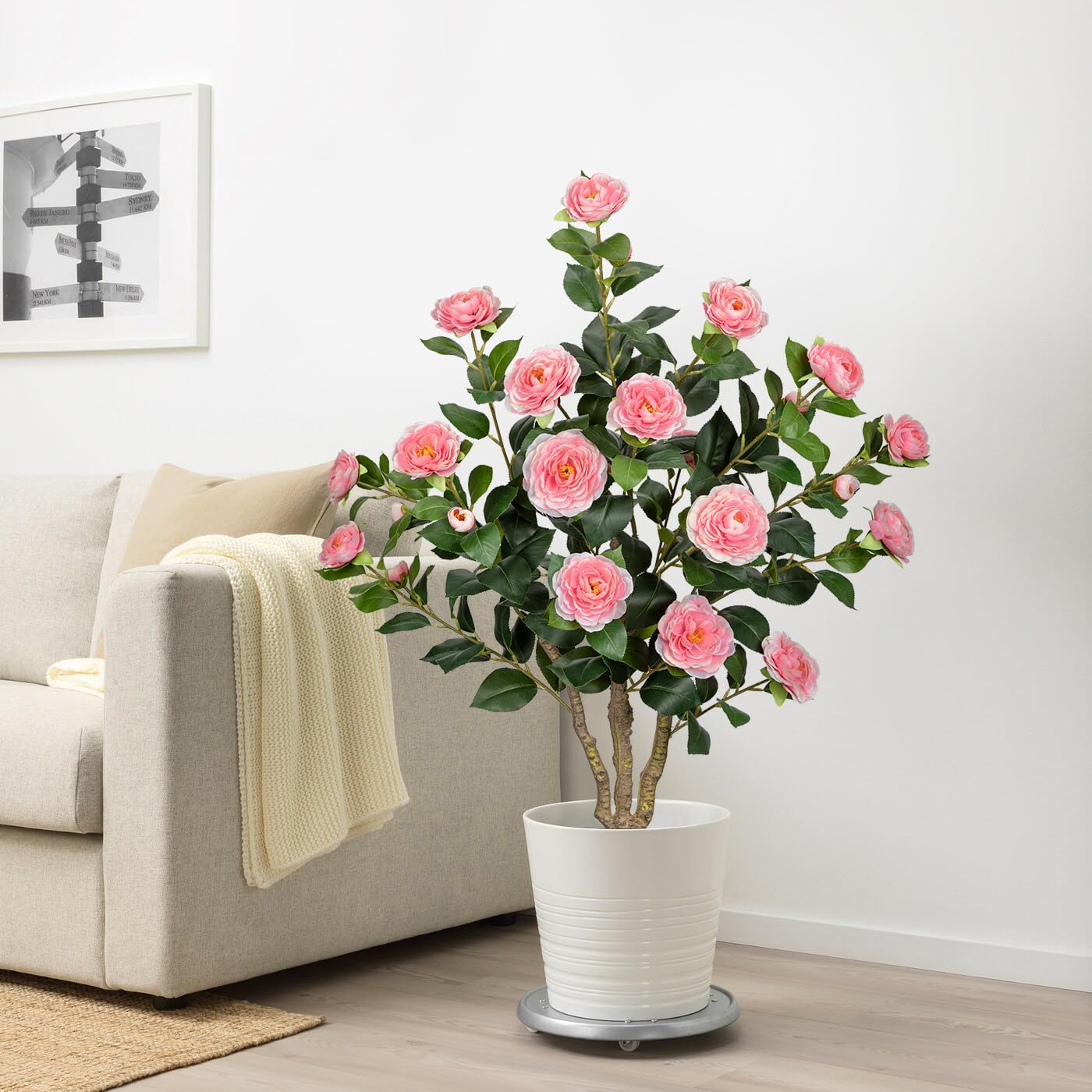 2 STK. Kunstbaum mit Blüten 90cm Baum Künstlich Kamelienbaum Groß | Kunstpflanzen Rosa Blüten Kunstblumen im Topf Künstliche Pflanzen wie Echt im Topf Dekobaum für Indoor Flur Wohnzimmer Deko