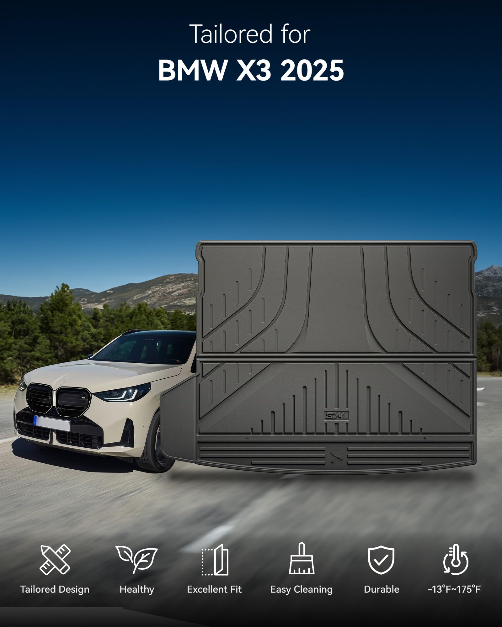 3W Wkładka do bagażnika do BMW X3 2025 G45, przyjazna dla zwierząt domowych, nadaje się do recyklingu na każdą pogodę, z TPE, wytrzymała, wodoodporna, antypoślizgowa, łatwa do czyszczenia, akcesoria