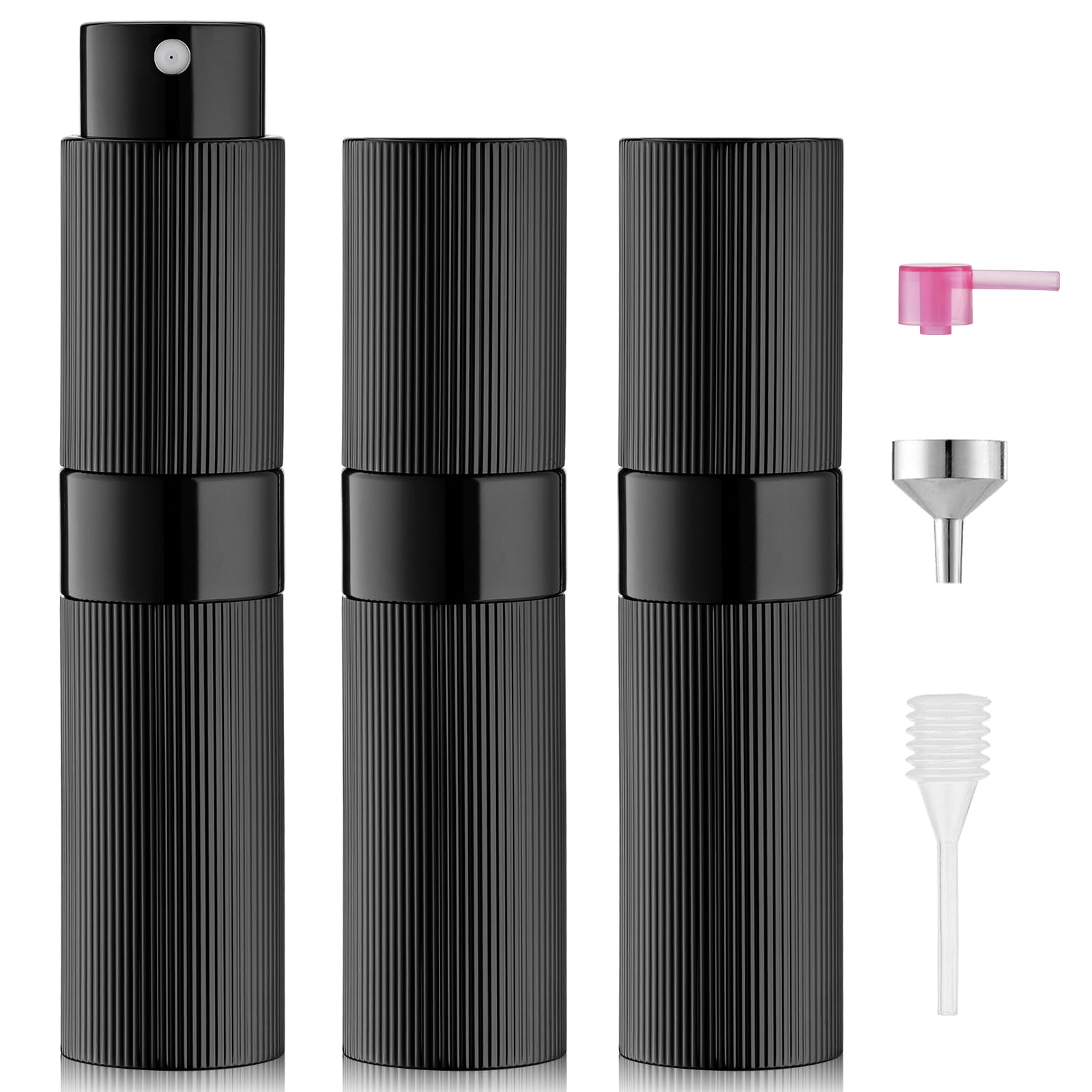 LISAPACK 8ml Stripe Perfume Atomizer Spray Bottle, 3pcs Travel Cologne Sprayer Refillable, Empty Mini Portable Perfume Dispenser (Black)