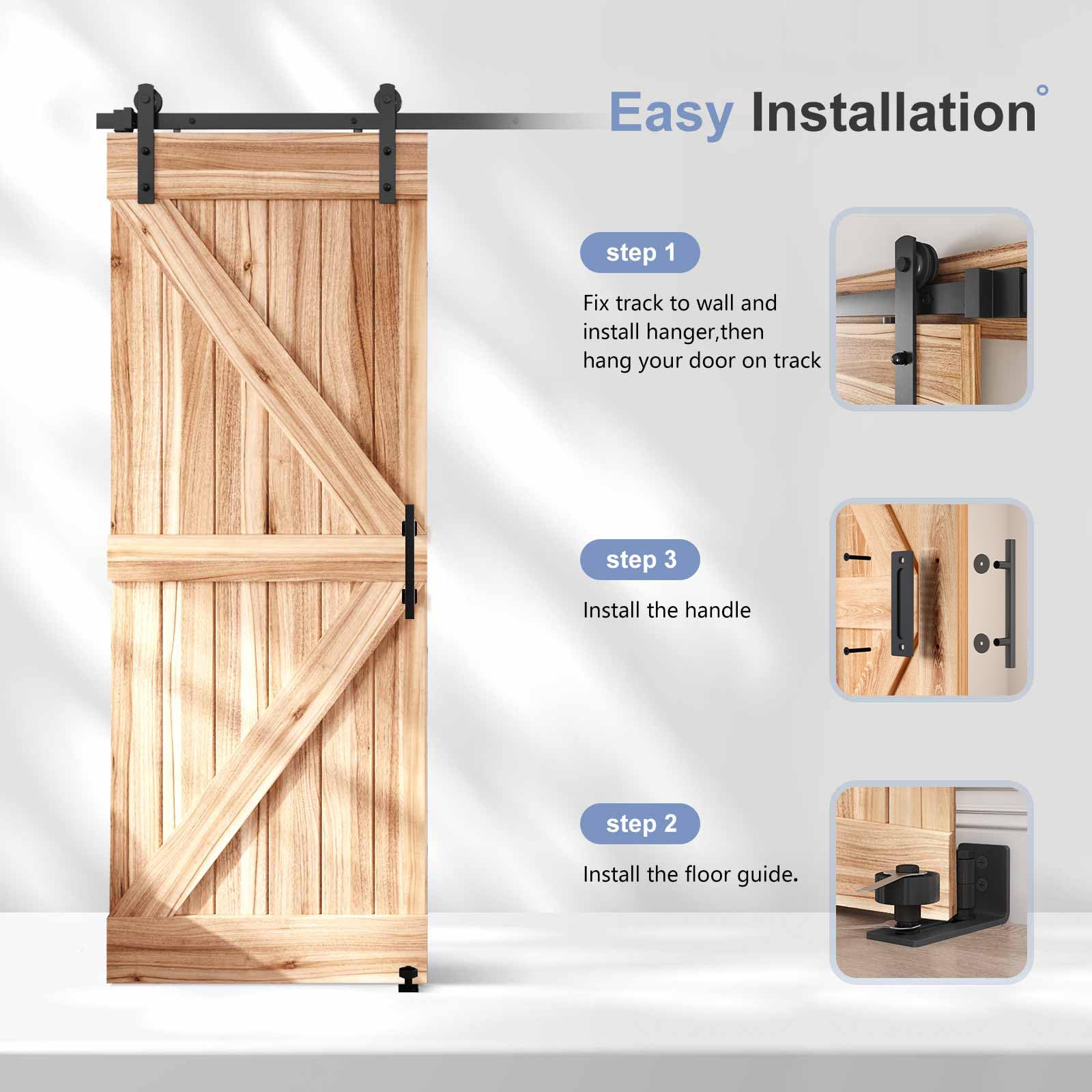 EaseLife Kit di ferramenta per porta scorrevole da 1,5 m e maniglia, resistente, puleggia dritta, scorrevole senza intoppi, facile da installare (kit di binari da 1,5 m per porta singola da 61 a 76 cm