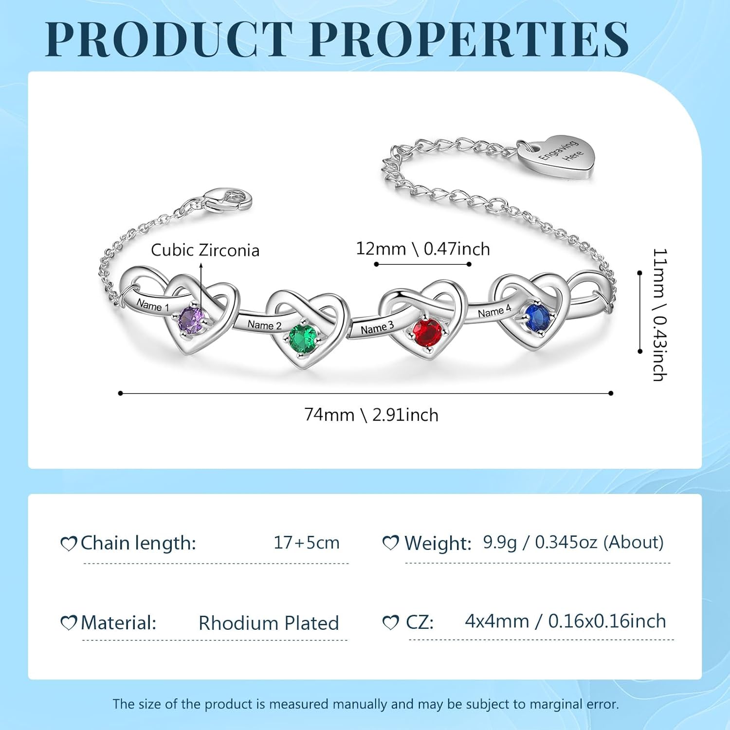 Personalized Infinity Heart Bracelet for Wowen with Birthstones, 18K Gold Names Bracelets, Gift for Women Girls, Mother’s Day, Birthday, Custom Engraved Family Jewelry for Mom, Wife, Grandma - Image 6