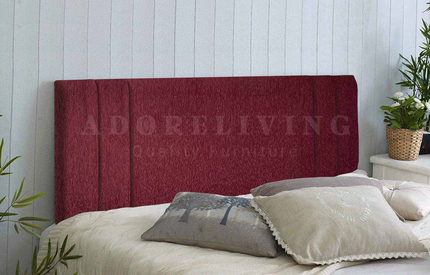 RIO Padded Lined Divan Bed Headboard | Chenille Fabric Small Single Headboard for bed frames | Elegant design wooden material headboards for beds (Plum,2ft6 Small Single H-20inch)