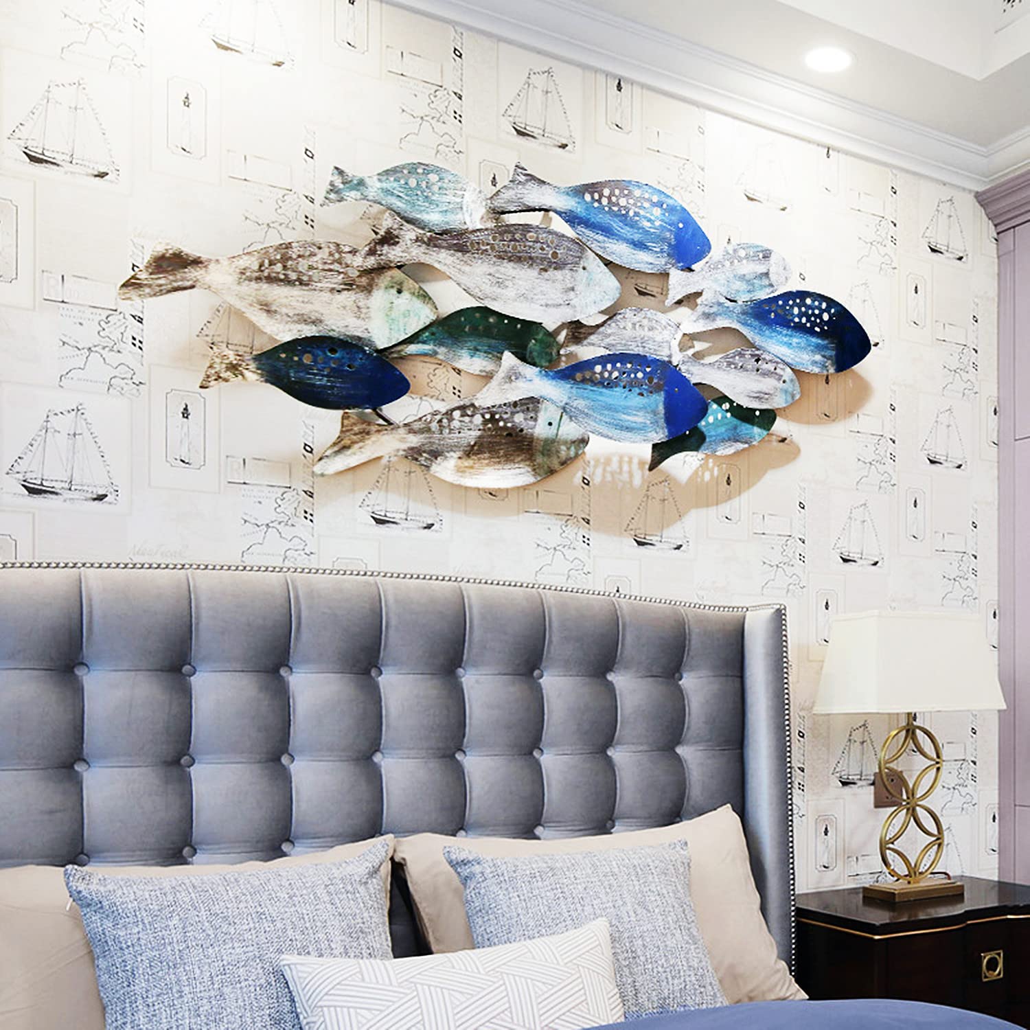 Decorazione Murale A Forma Di Pesce In Metallo – Stile Costiero Mediterraneo – Grande 127 X 50,8 Cm – Fatta A Mano - 5