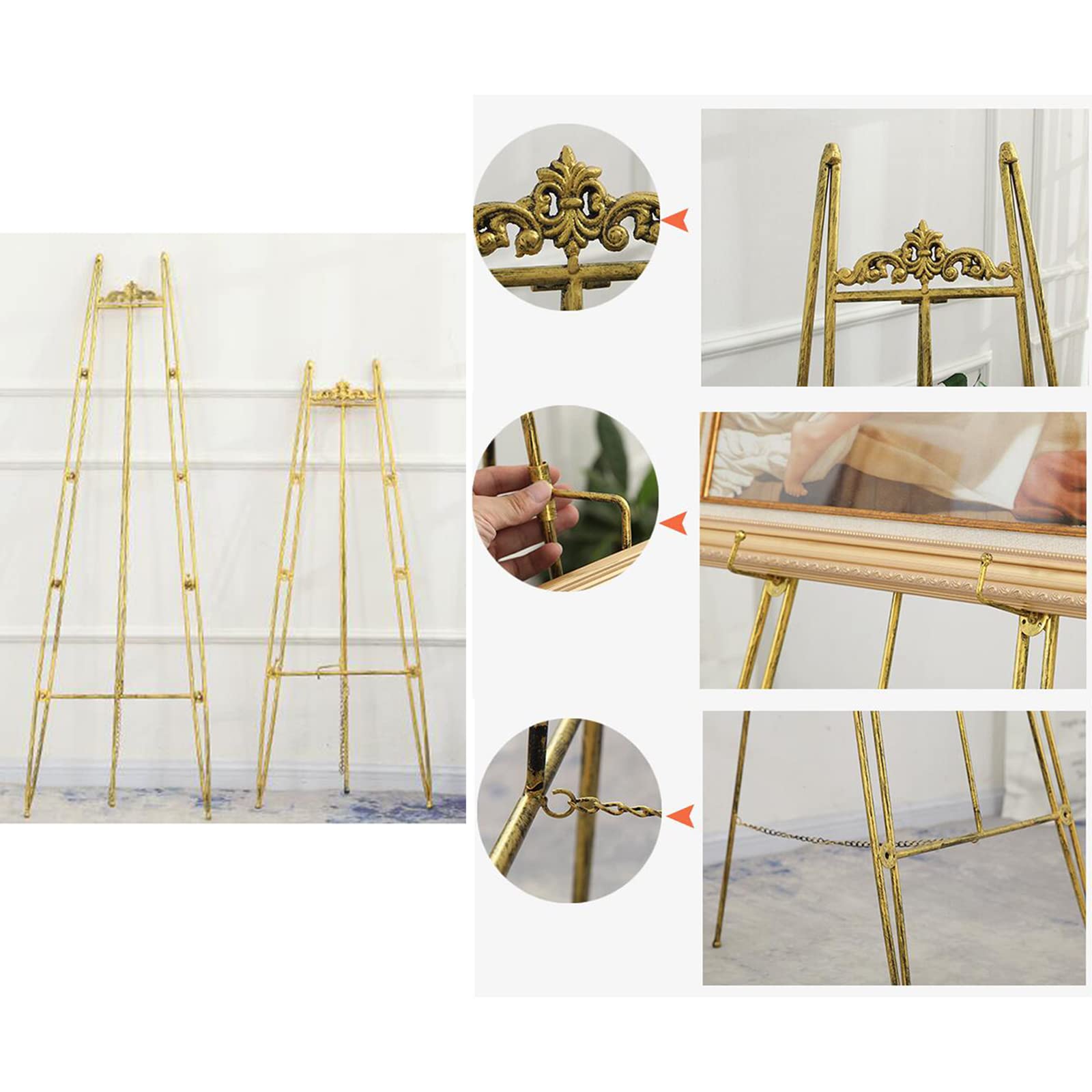 NZPOST Cavalletto Bianco/Nero/Oro per Matrimonio - Cavalletto espositivo Portatile Pieghevole Alto 120/150 cm - Cavalletto per artisti per Pittura Interna ed Esterna (Nero 120