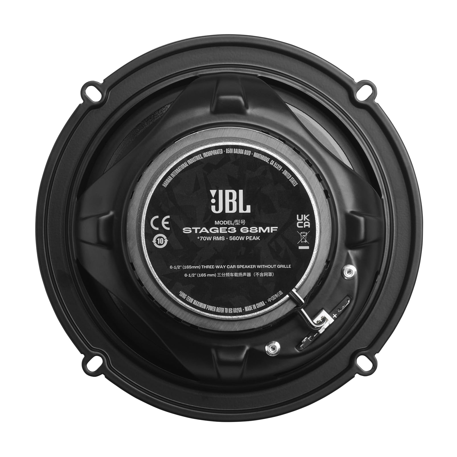 JBL Stage3 Gen2 68MF Coppia Altoparlanti Auto Coassiali a 3 Vie, 16,5 cm (165 mm), 95W RMS / 560W Picco, Tecnologia Woofer Plus One™, Tweeter PEI, Impedenza 3 Ohm, Senza Griglie (Flush Mount)